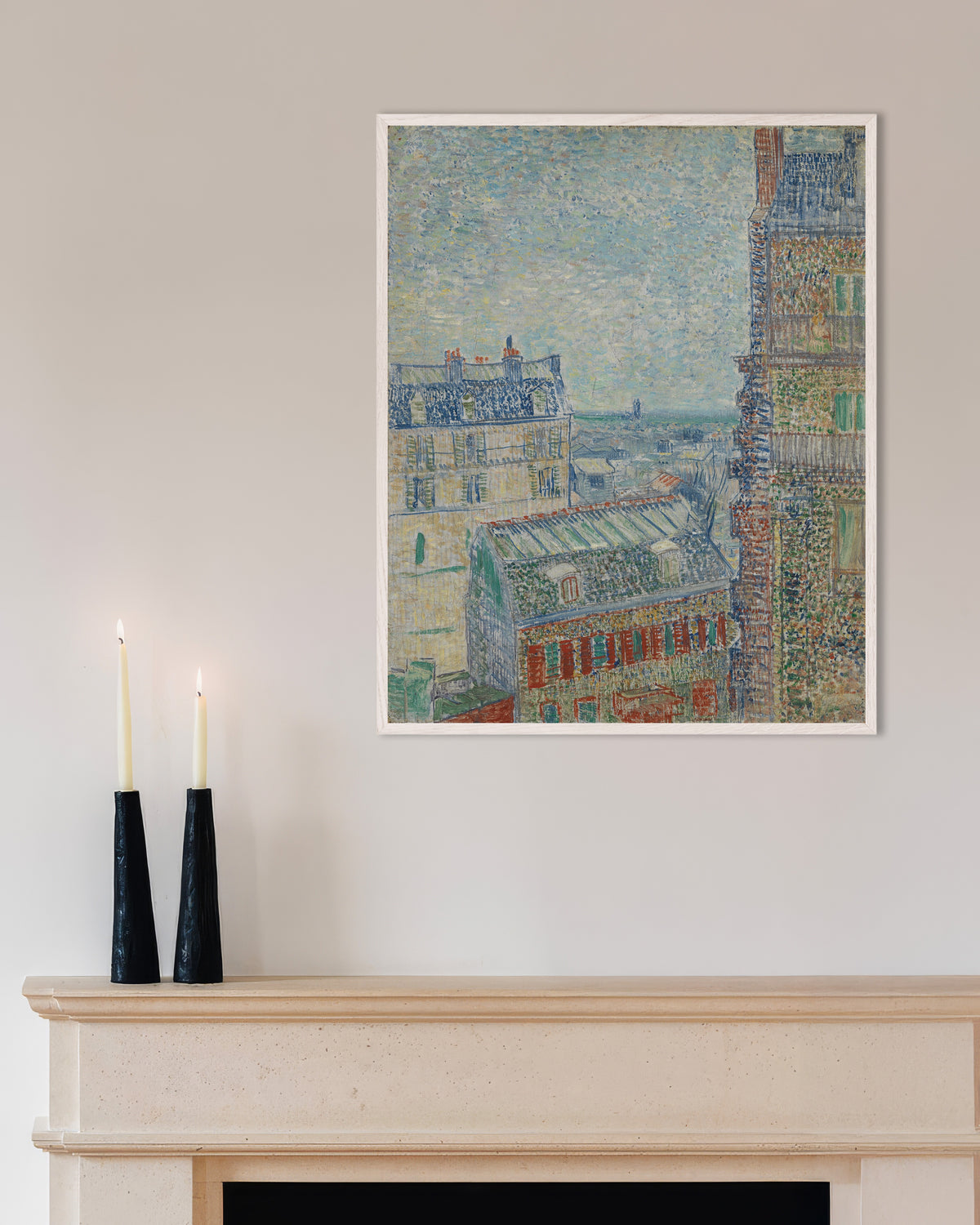 Poster av Utsikt fra Theos leilighet (1887) av Vincent van Gogh, med hvit treramme