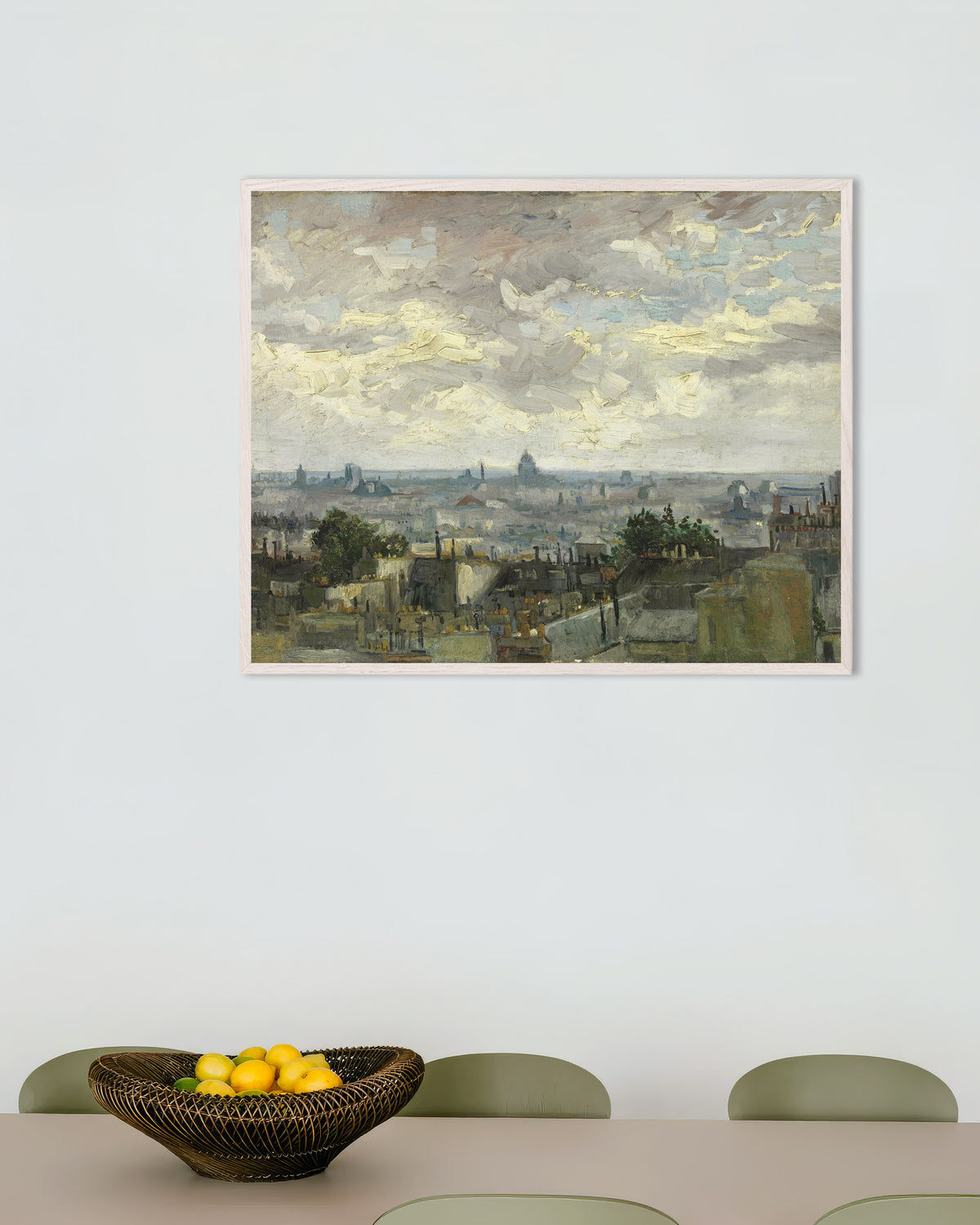 Poster av Utsikt over Paris (1886) av Vincent van Gogh, med hvit treramme