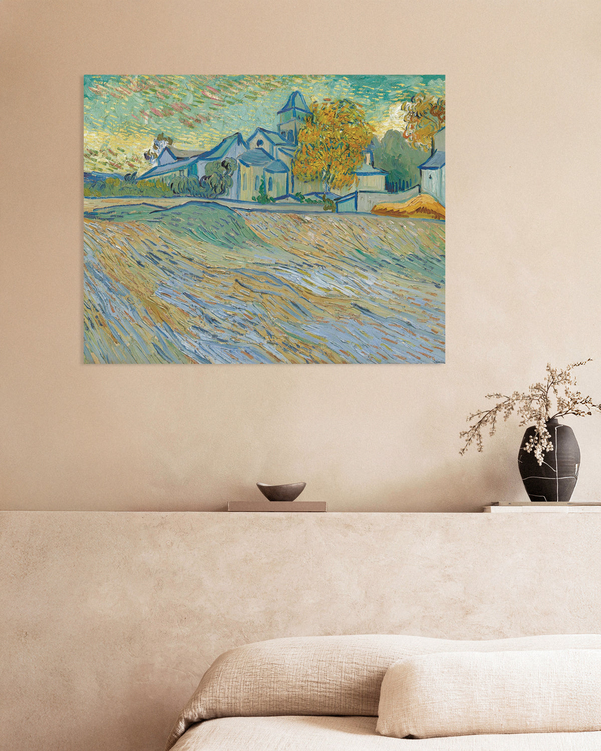 Poster av Utsikt over asylet og kapellet i Saint-Rémy (1889) av Vincent van Gogh