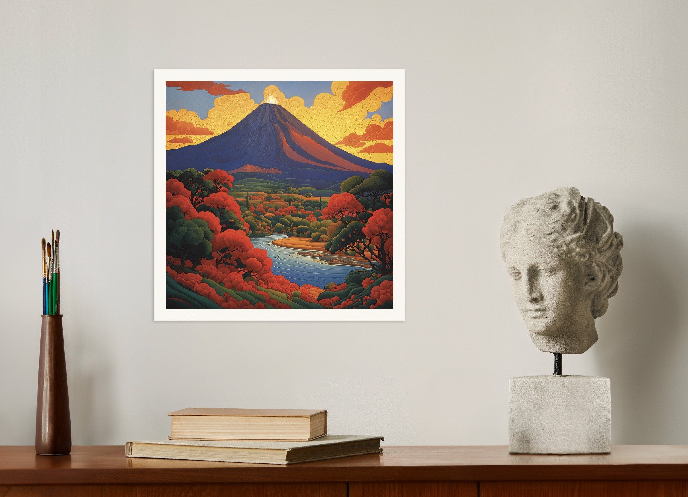 Poster of Volcano poster, mystical symbolist composition