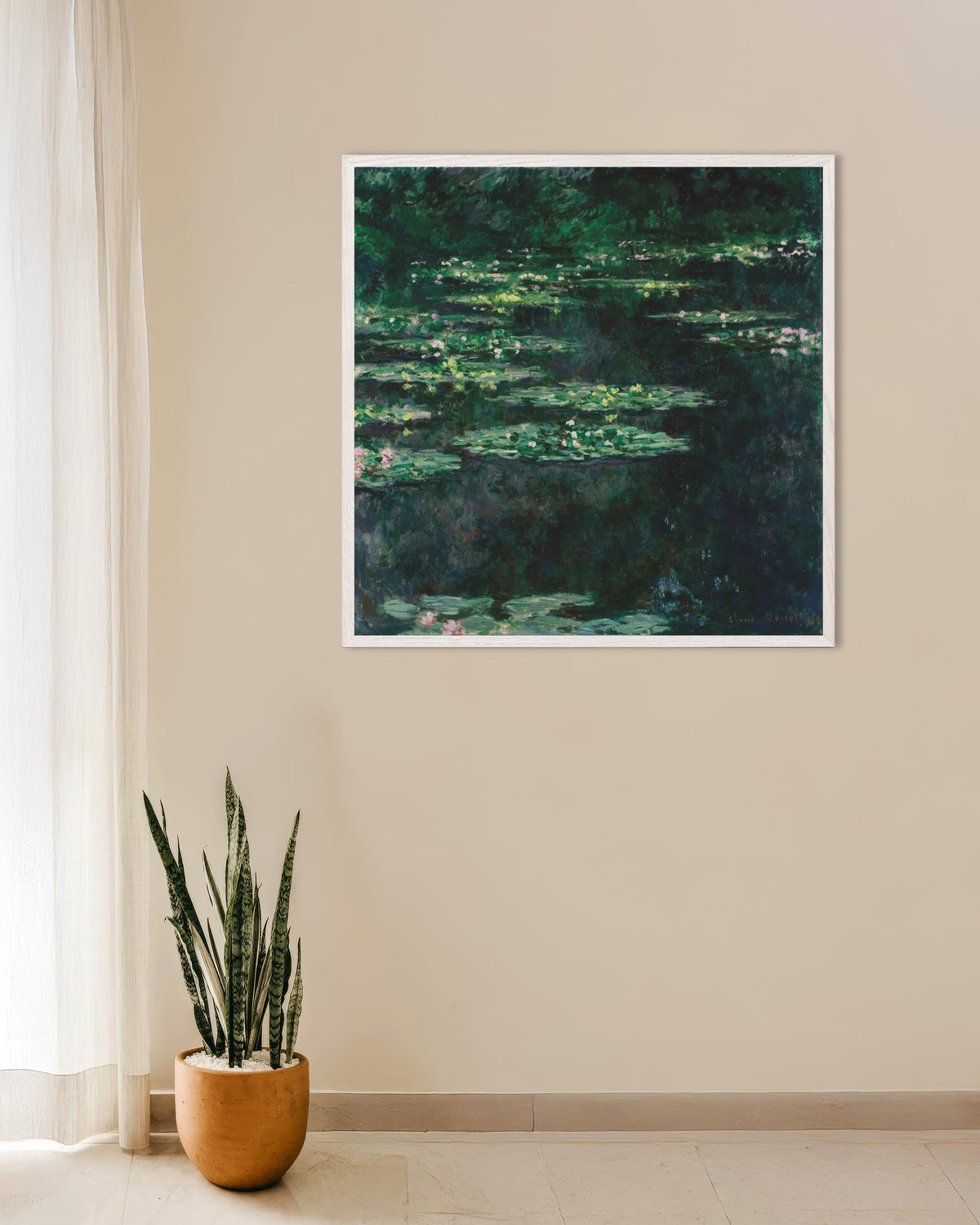 Plakat Vannliljer (1904) av Claude Monet med hvit treramme