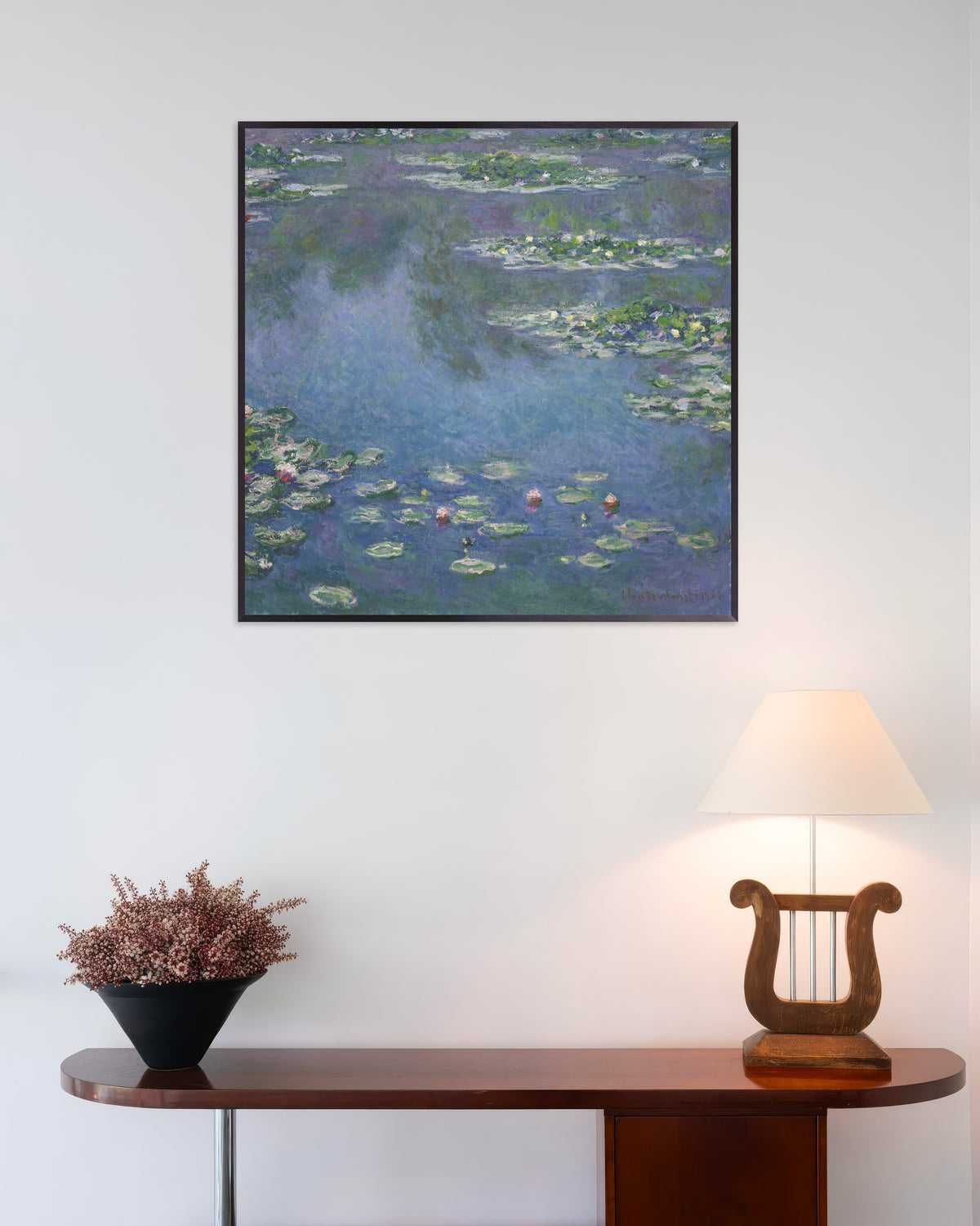 Plakat Vannliljer (1906) av Claude Monet med metallramme