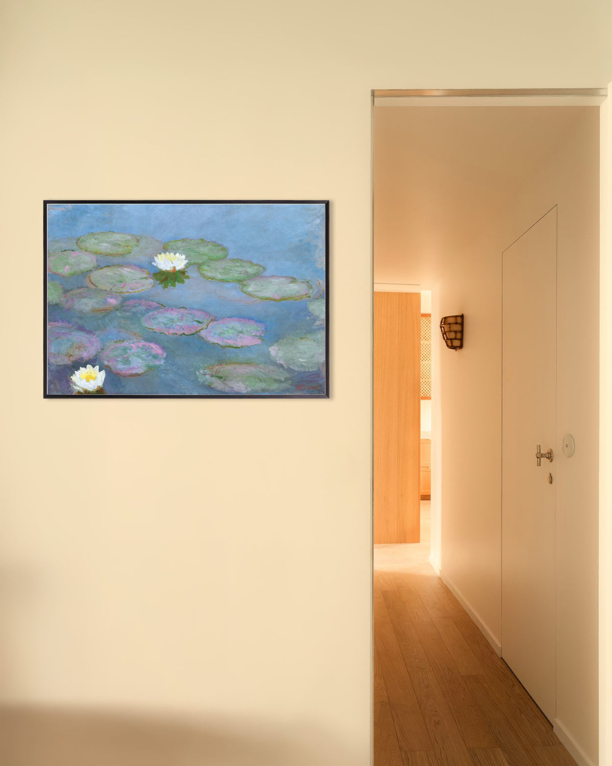 Plakat Vannliljer (ca. 1897–1899) av Claude Monet med metallramme