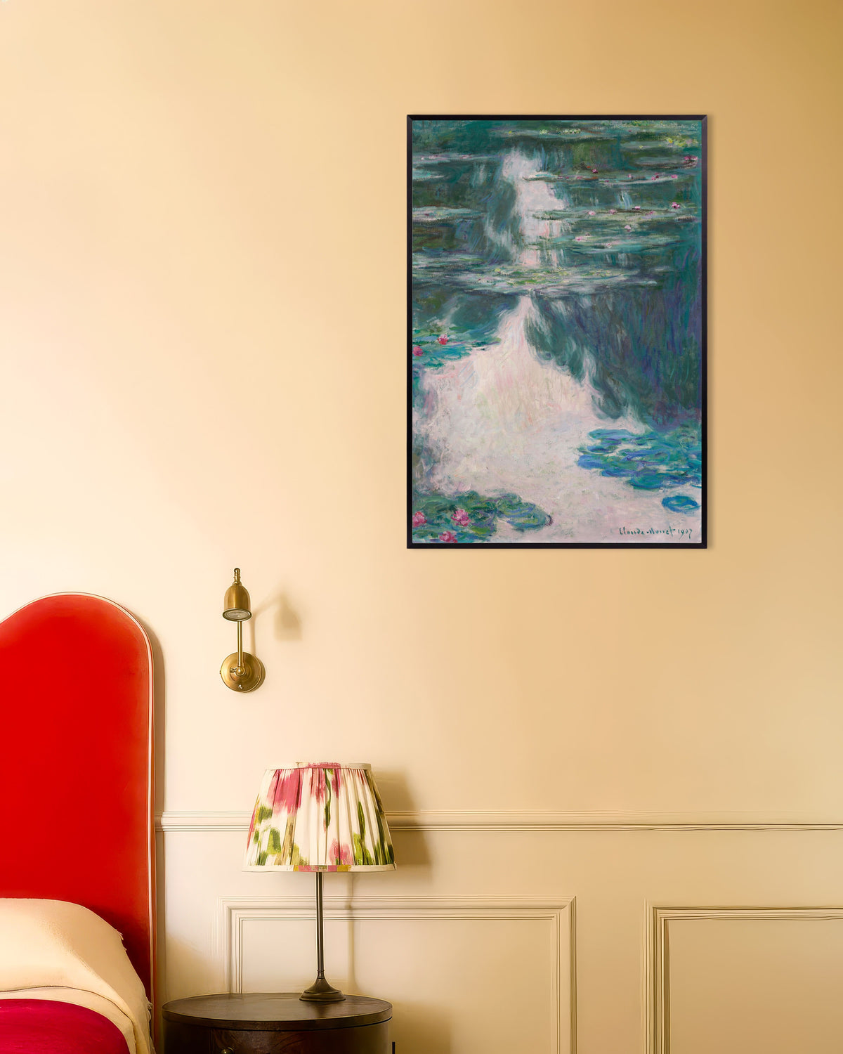 Poster of Water Lilies, Gray Weather (1907) by Claude Monet, with metal frame