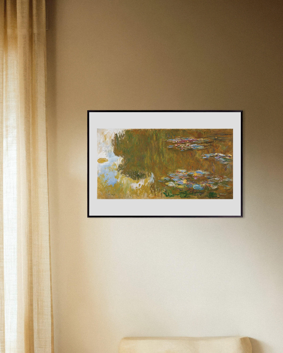 Poster of Water Lily Pond with Willow Reflections (c. 1917–1919) by Claude Monet, with metal frame