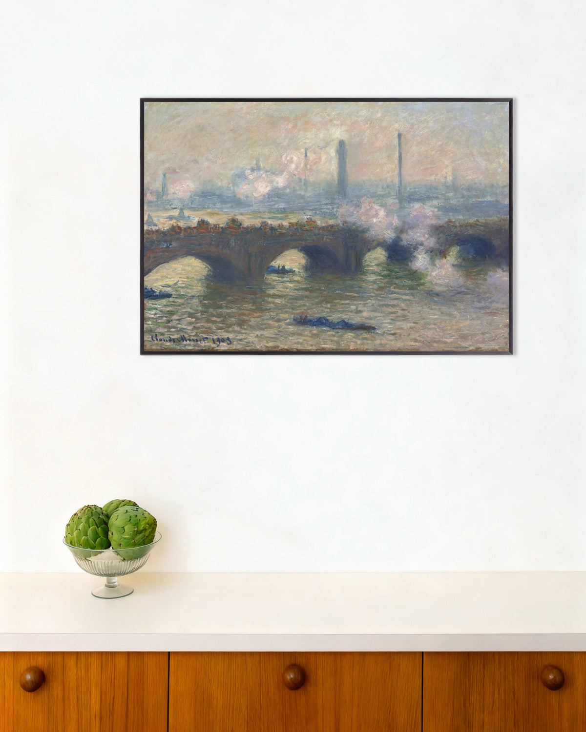 Poster of Waterloo Bridge, Gray Day (1903) by Claude Monet, with metal frame