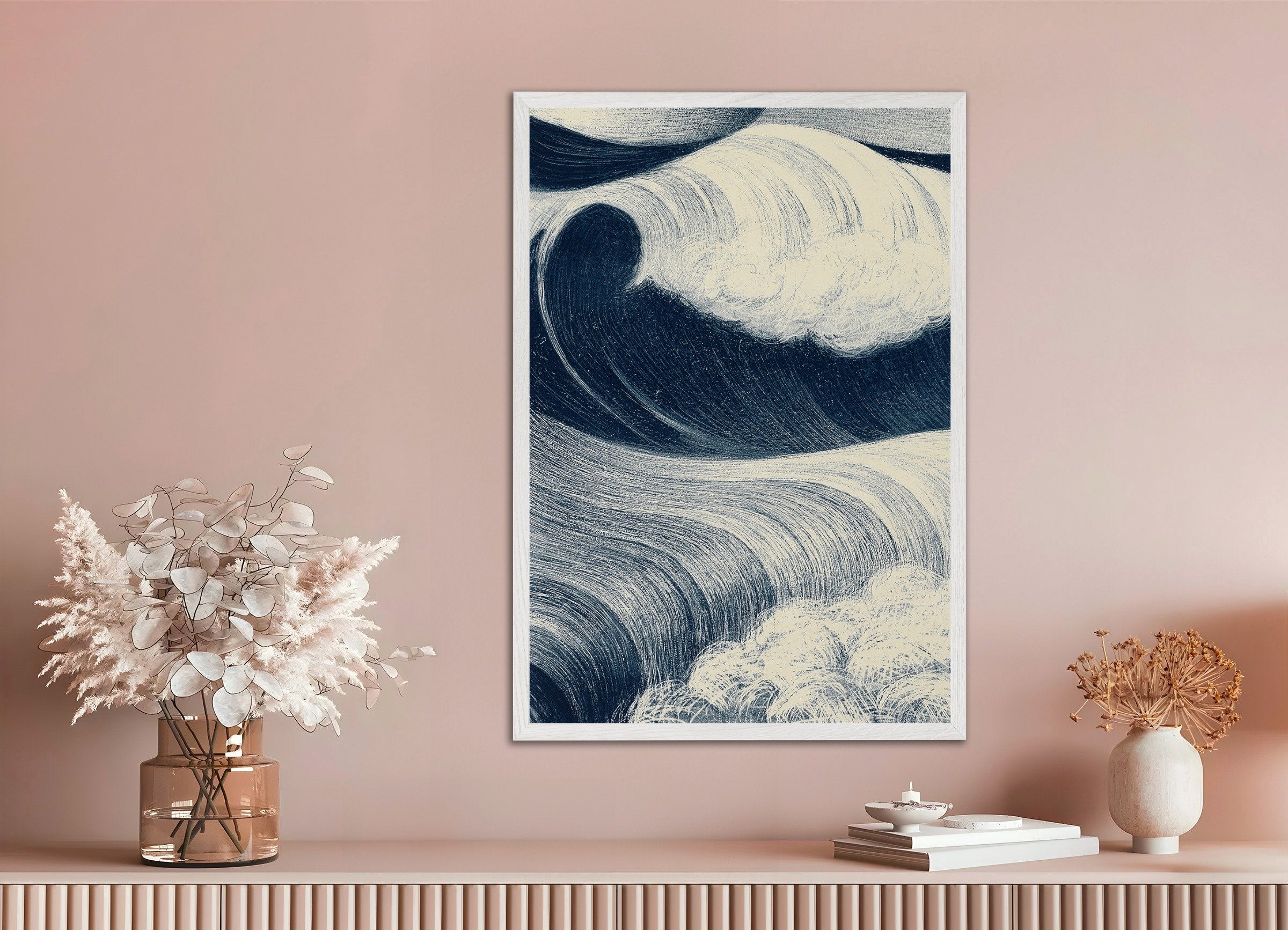 Poster of Wave Poster, with white wooden frame