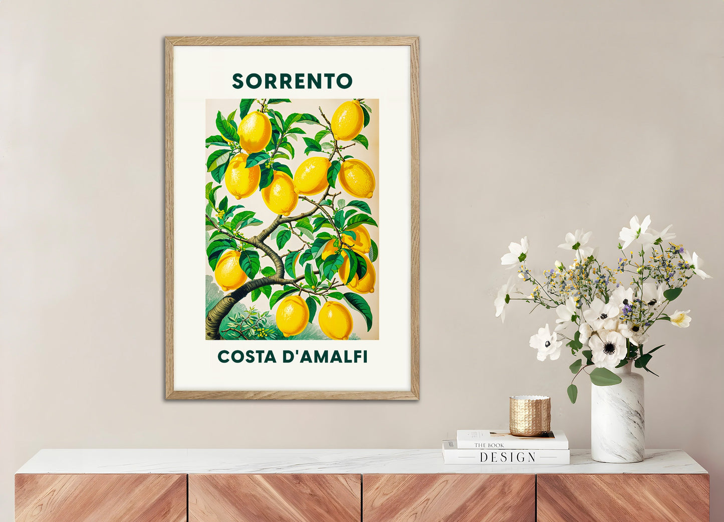 Poster with natural wood frame: Lemons of Sorrento - Amalfi Coast