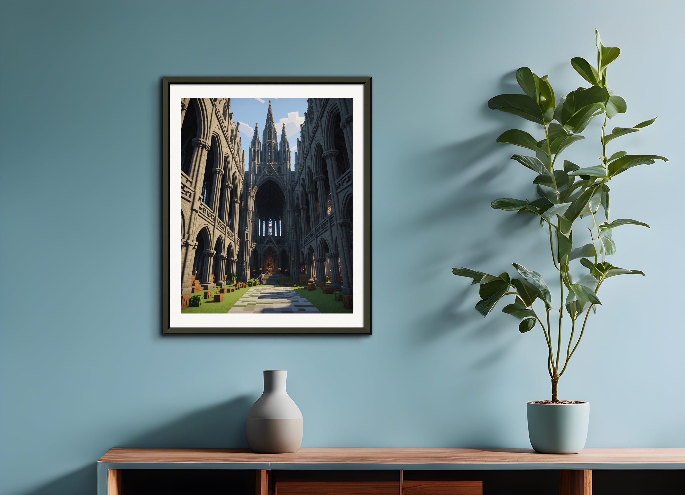 Poster with metal frame: Minecraft, Cathedral