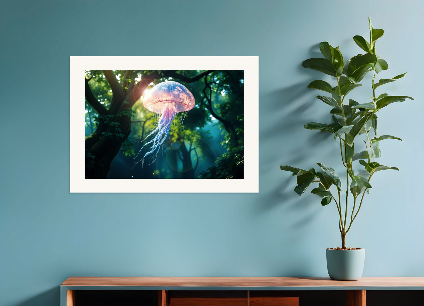 Poster: Magical realism, luminescent jellyfish, none