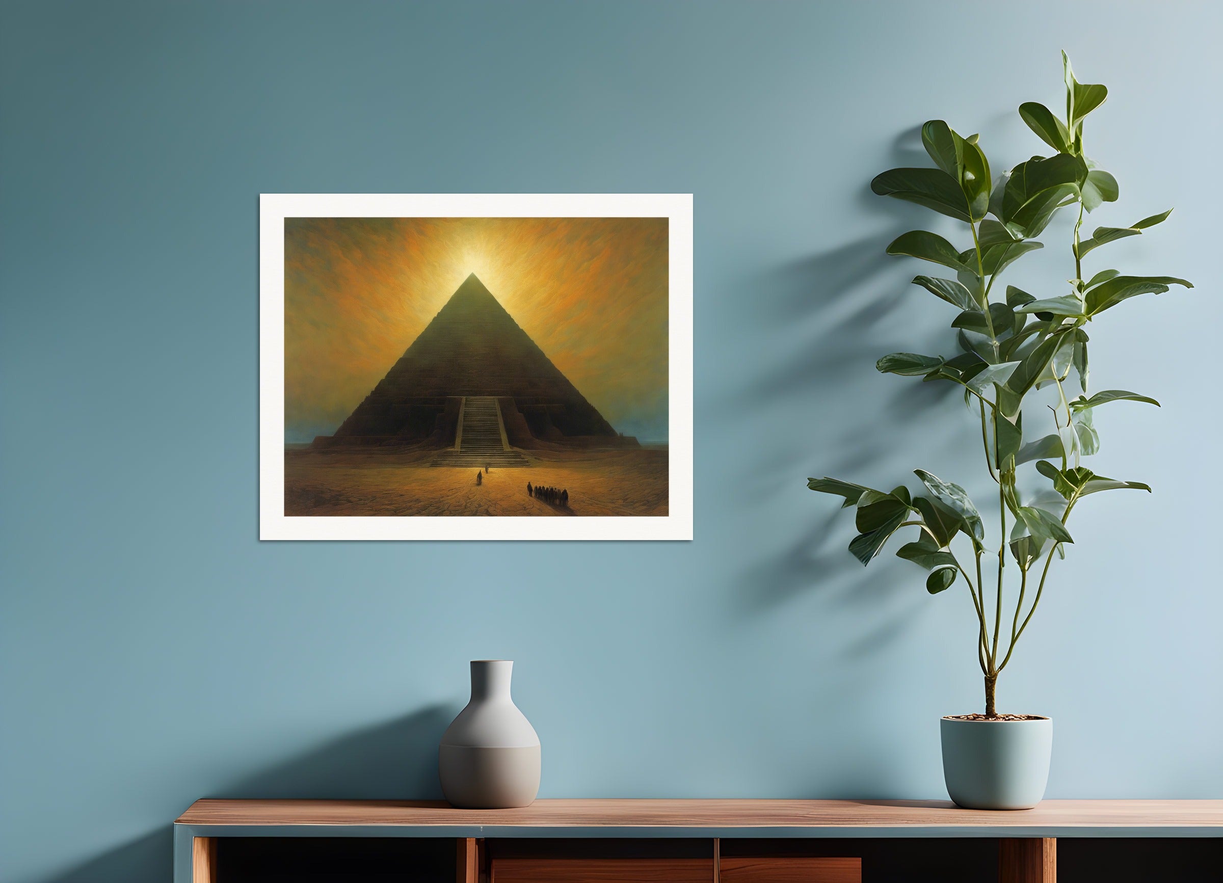 Poster: Illustration of deinforced, atmospheric, dark and mystical band illustration, Pyramid