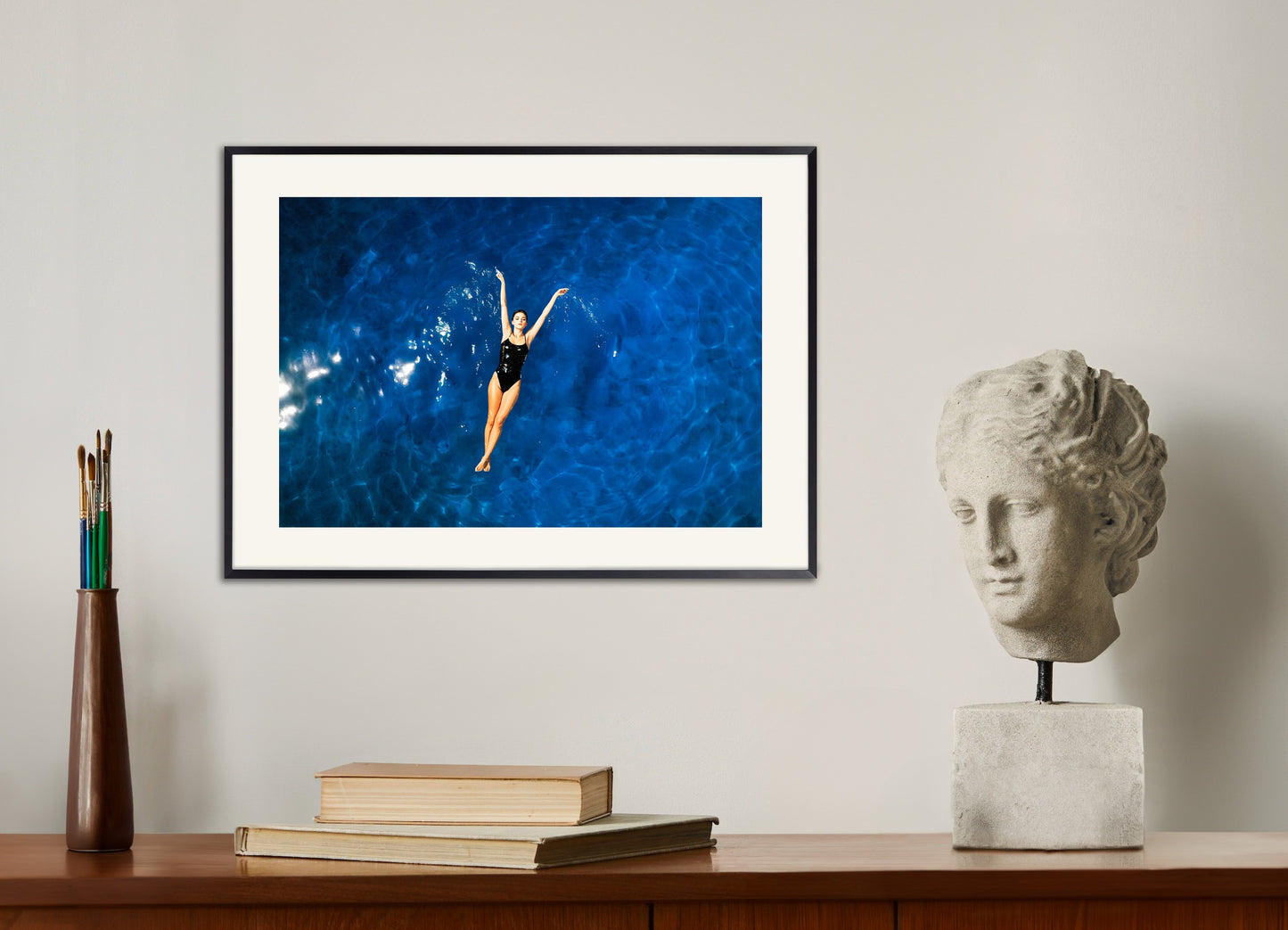 Poster with metal frame: A woman swimming in a pool, SPA poster, relaxation