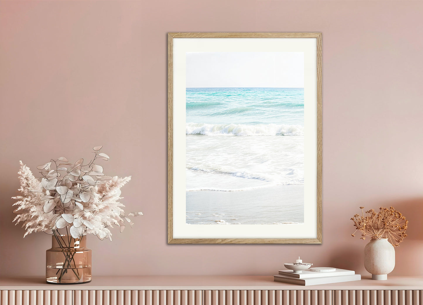 Poster with natural wood frame: Ocean poster, pastel colors