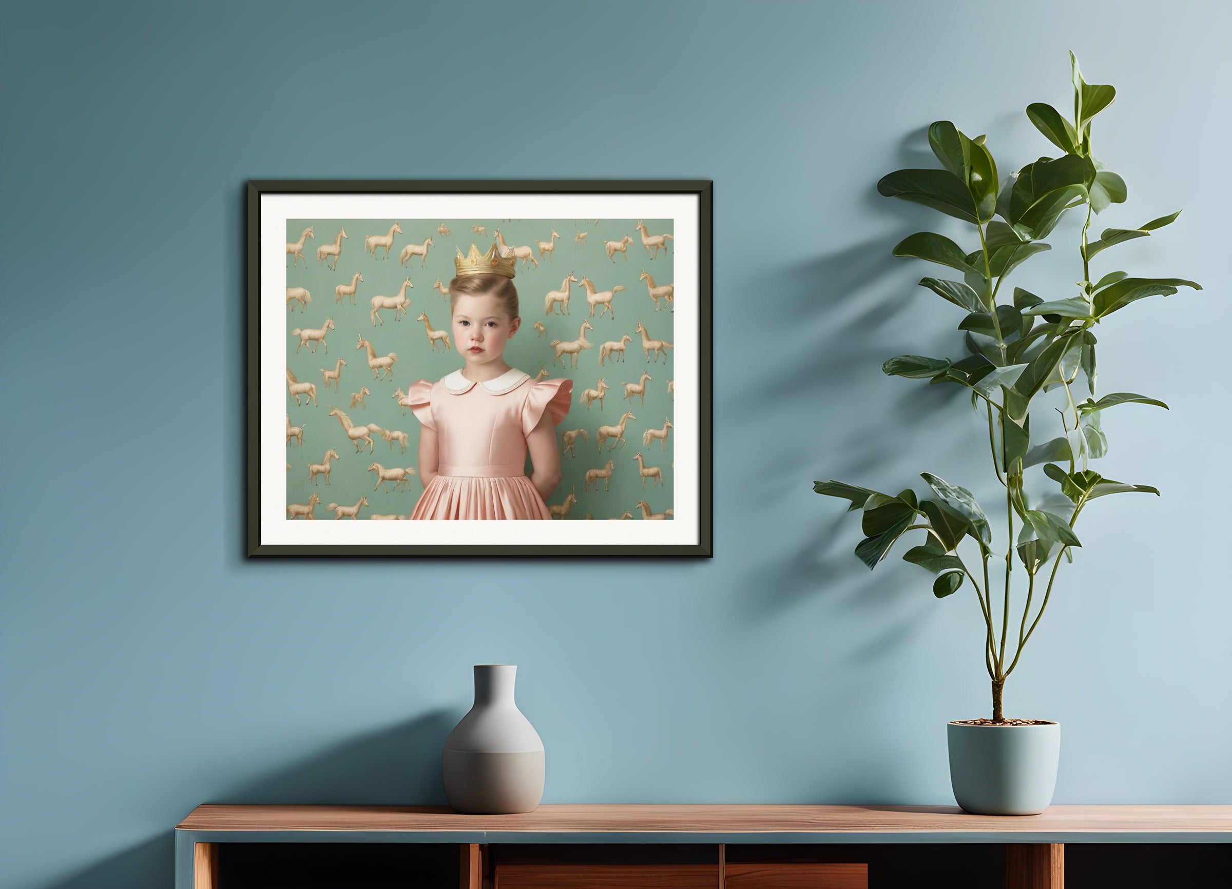 Poster with metal frame: Formal portraits of children with artistocratic rigidity, Unicorn