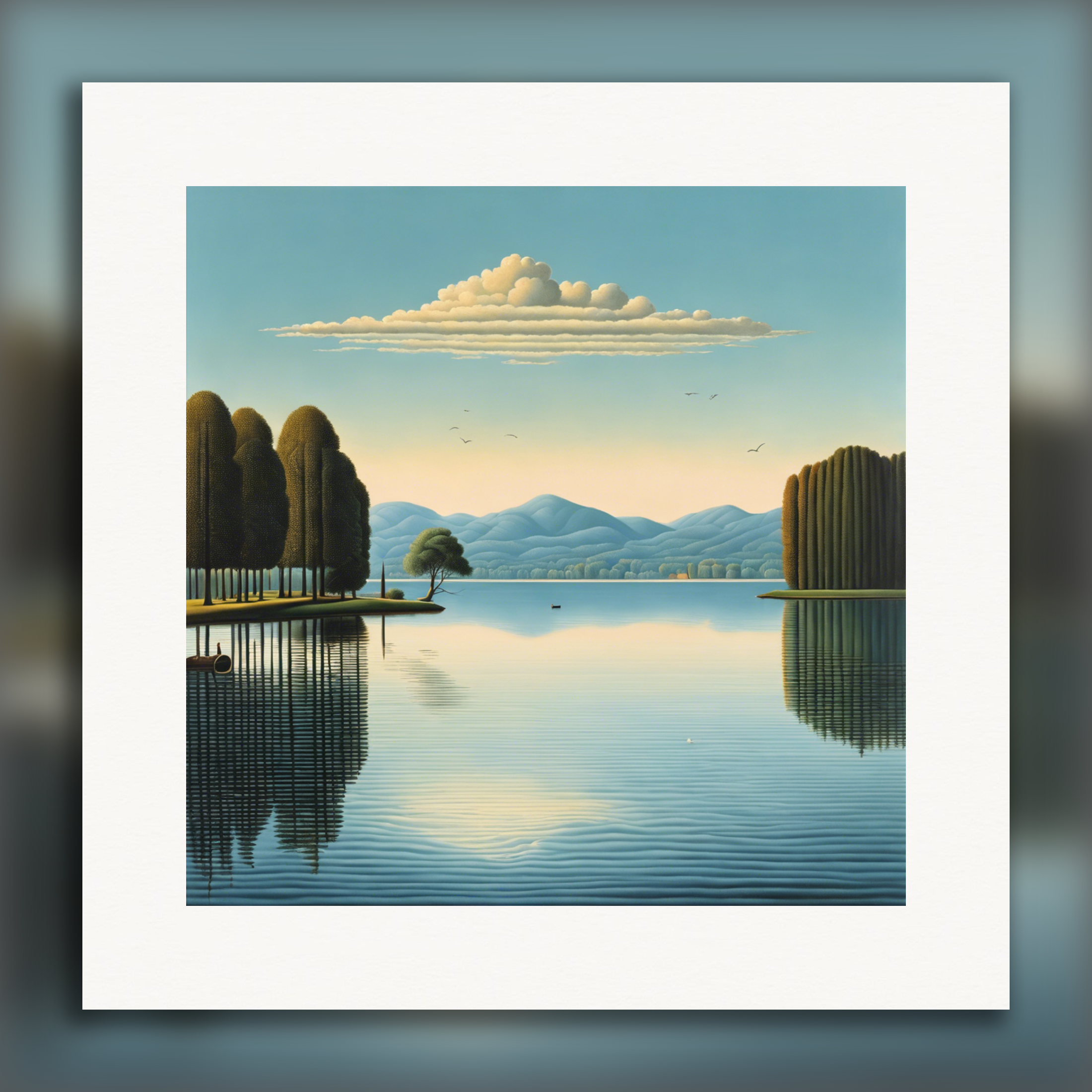 Surrealismo belga, reflejos en el lago - Póster