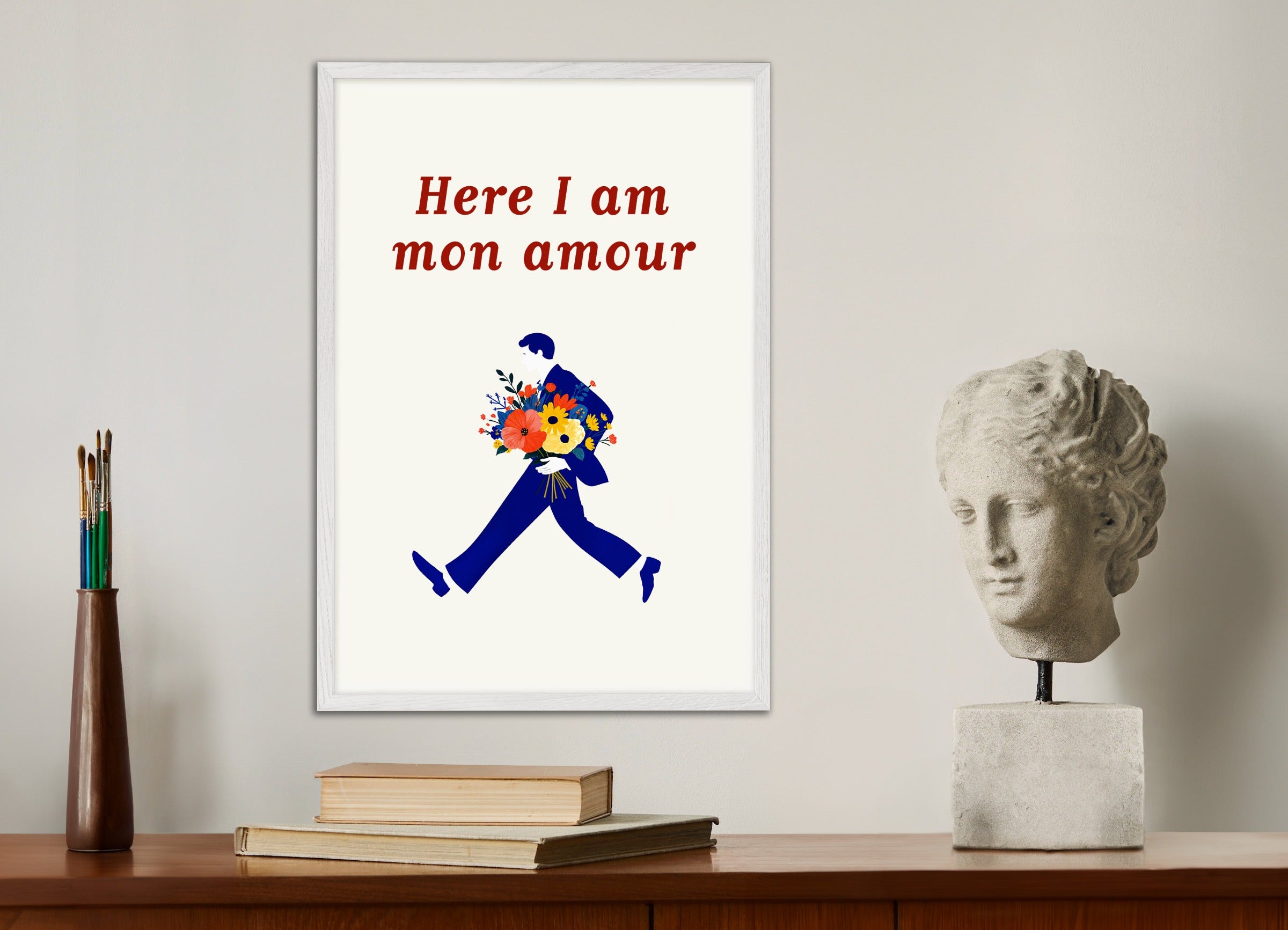 Poster with white wood frame: Here I Am, Mon Amour - Flowers