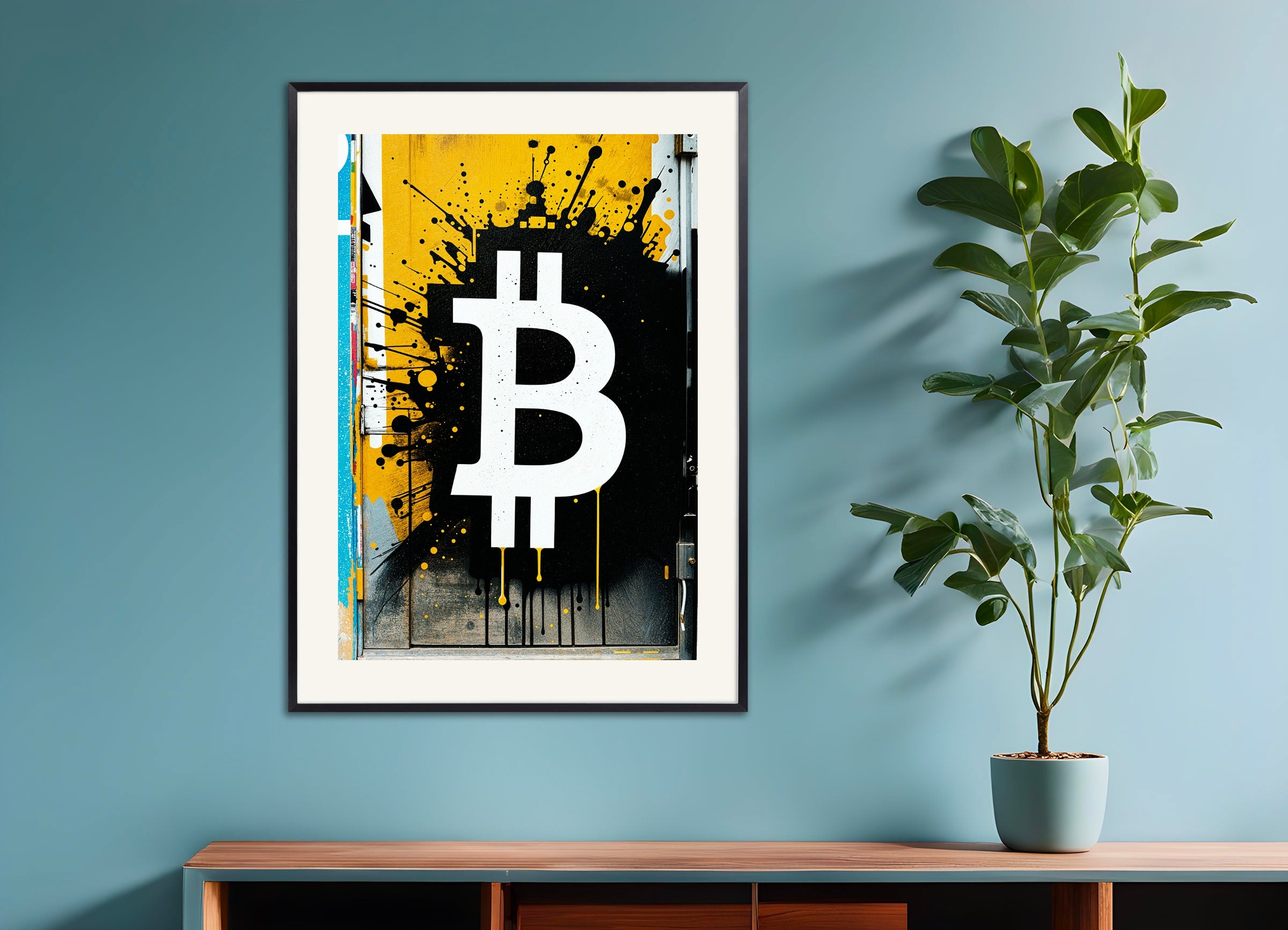 Poster with metal frame: Bitcoin, Street Art Wall