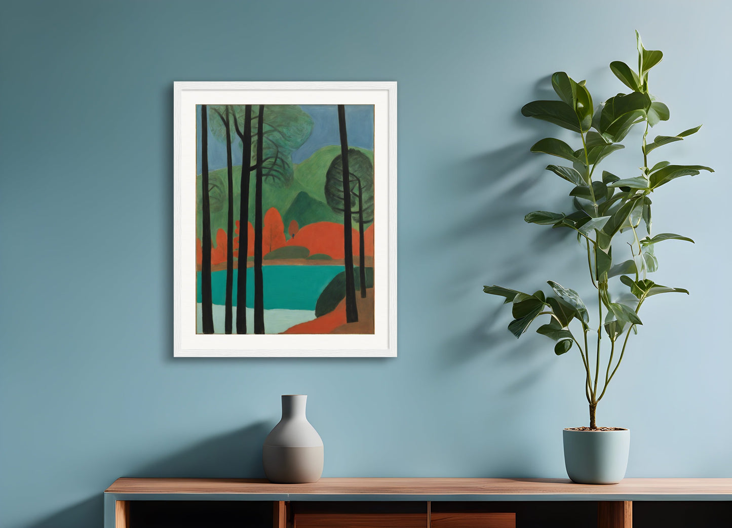 Poster with wood frame: American intimate figurative, abstract trend, Jungle