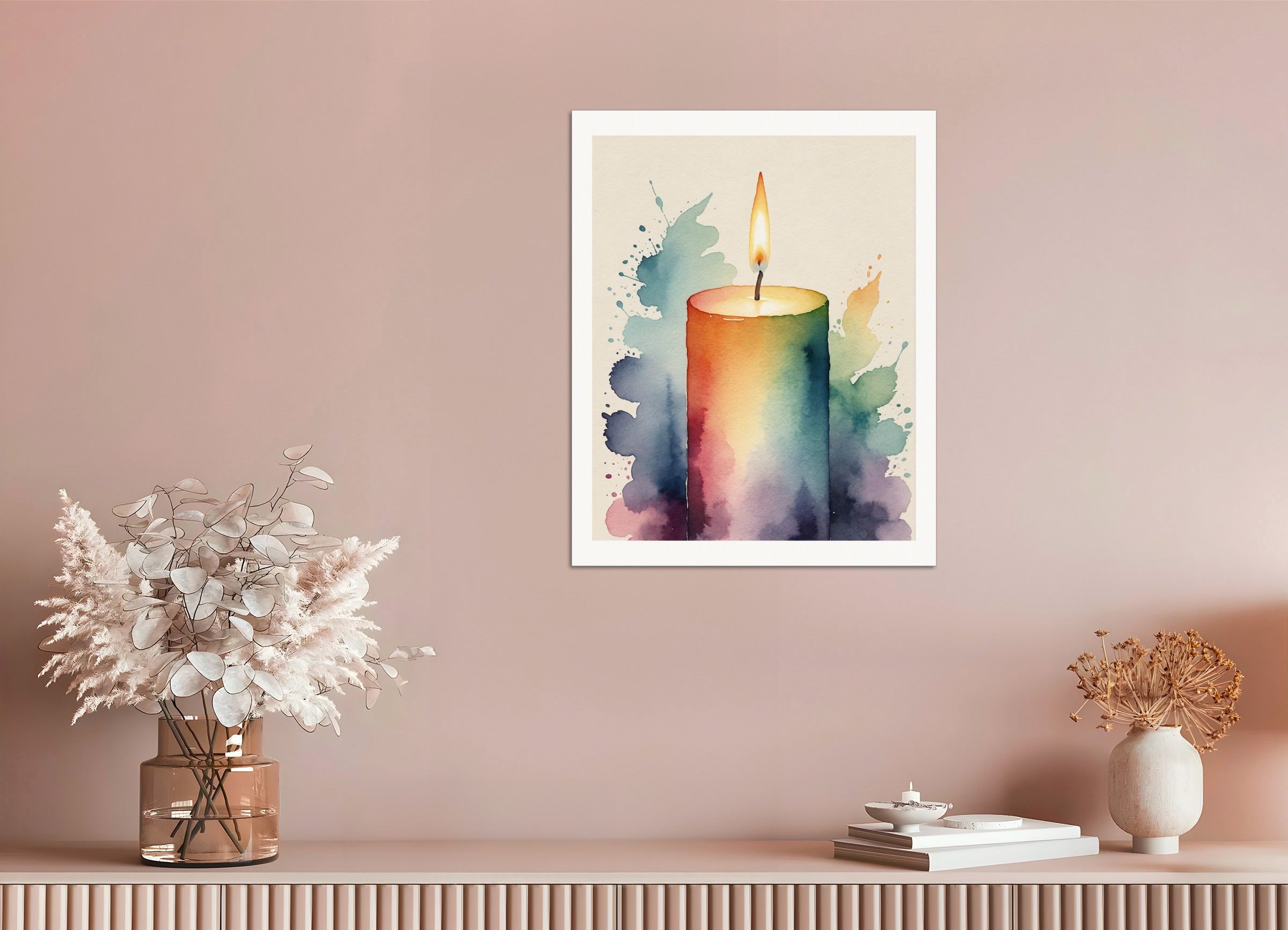 Poster: Abstract watercolor illustration using a gradient of colors, Candle