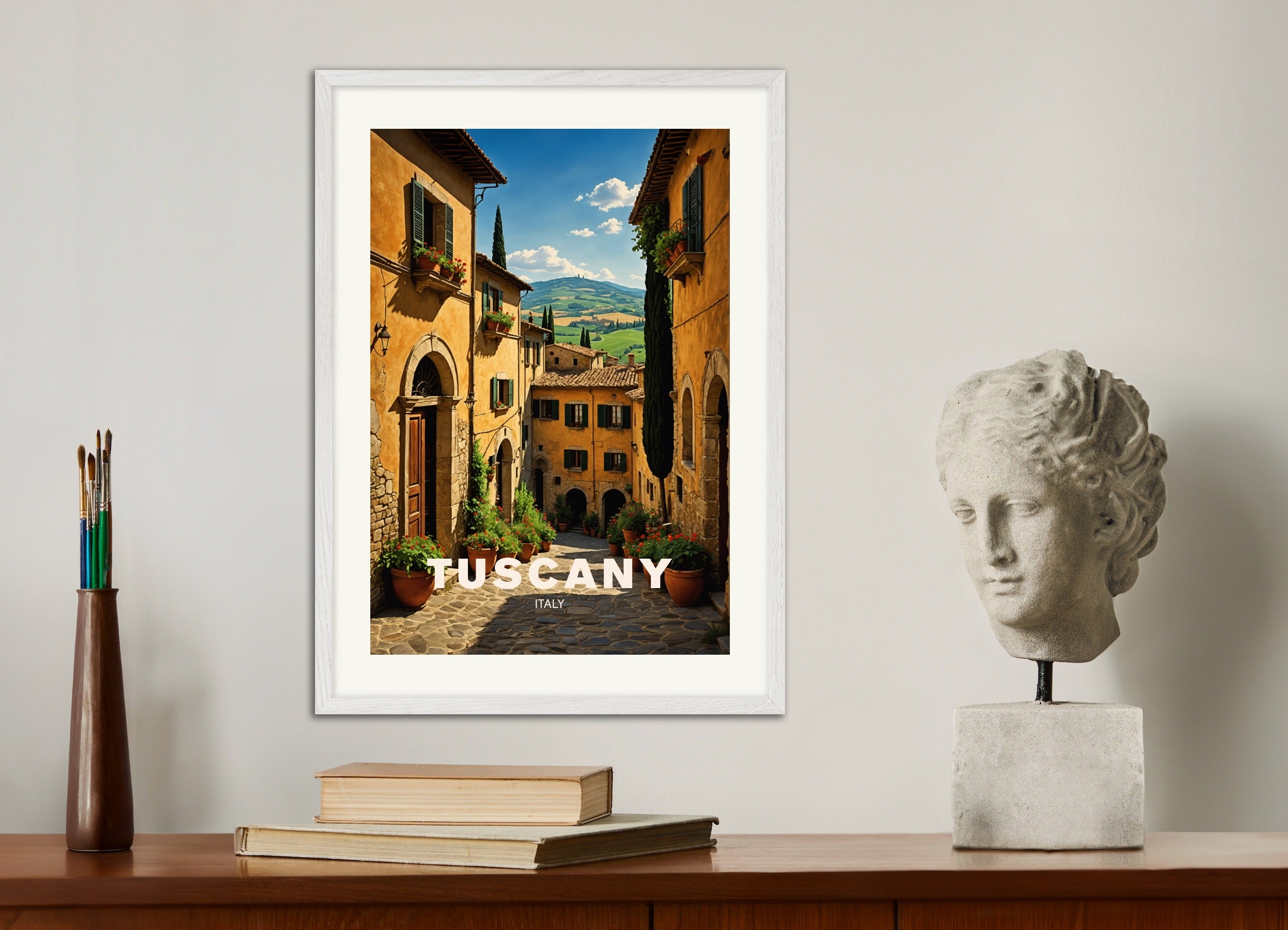 Poster with white wood frame: Vineyard in Tuscany