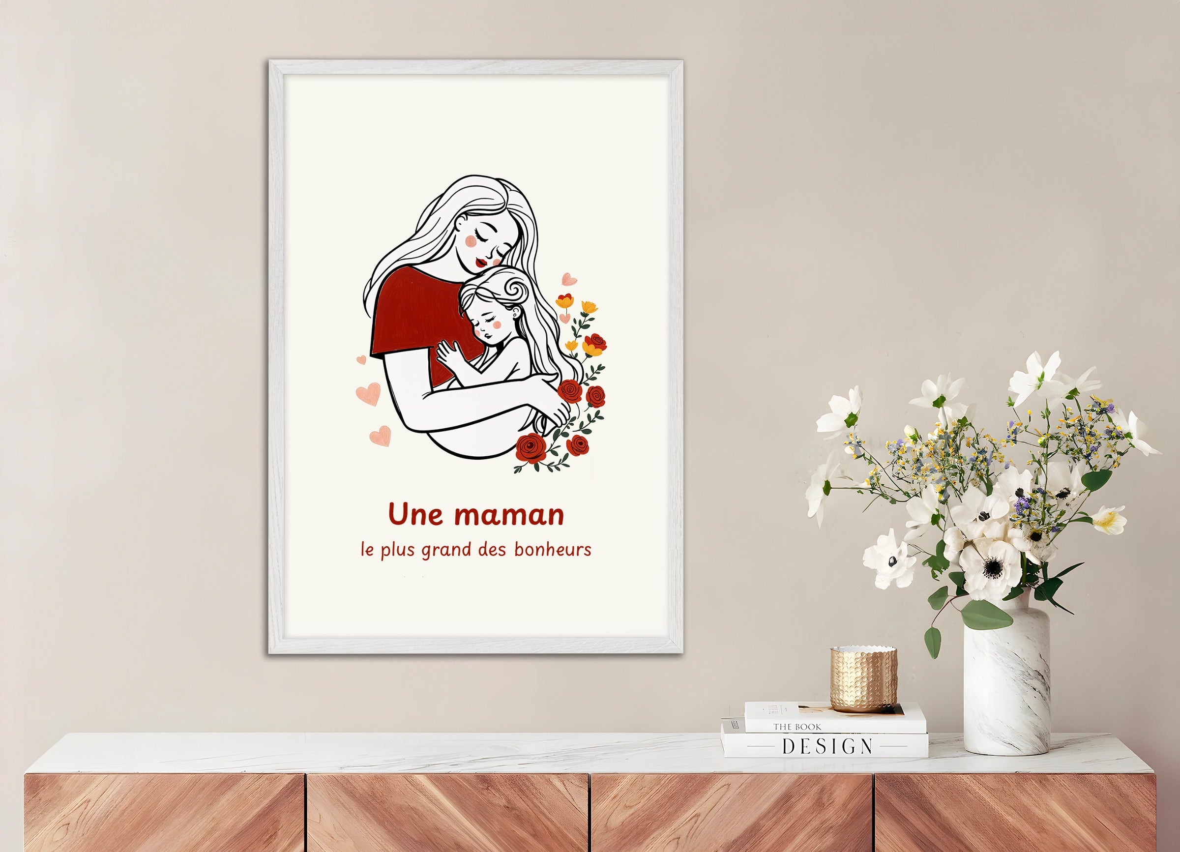 Poster with wood frame: Mother's Day gift, a mother, the greatest happiness