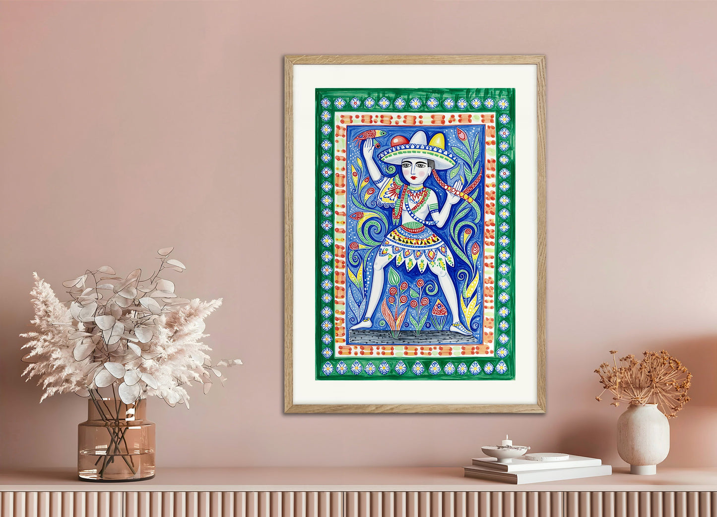 Poster with natural wood frame: Mexican art, folklore, the dancer