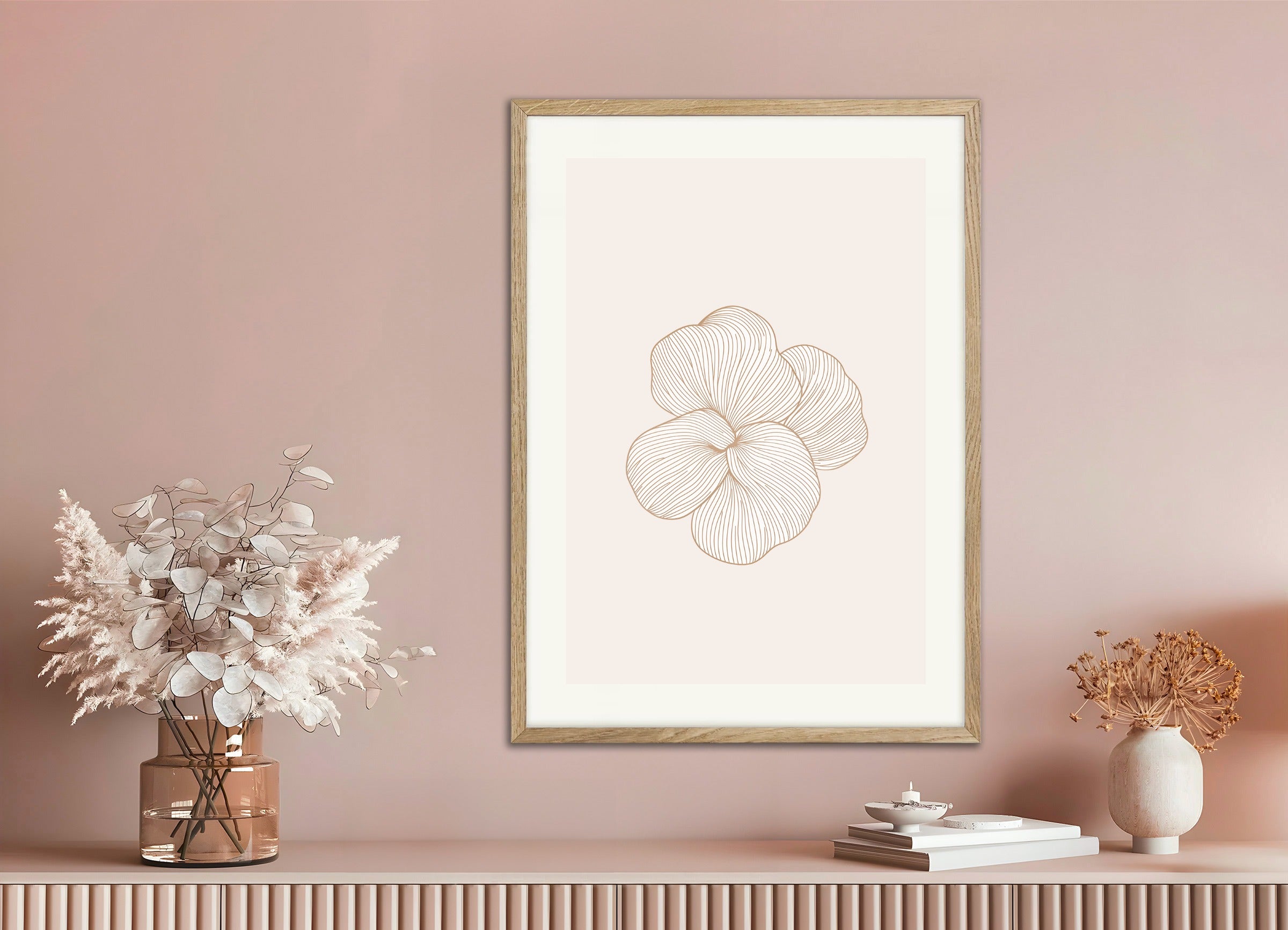 Poster with natural wood frame: Floral pattern 02, abstract art