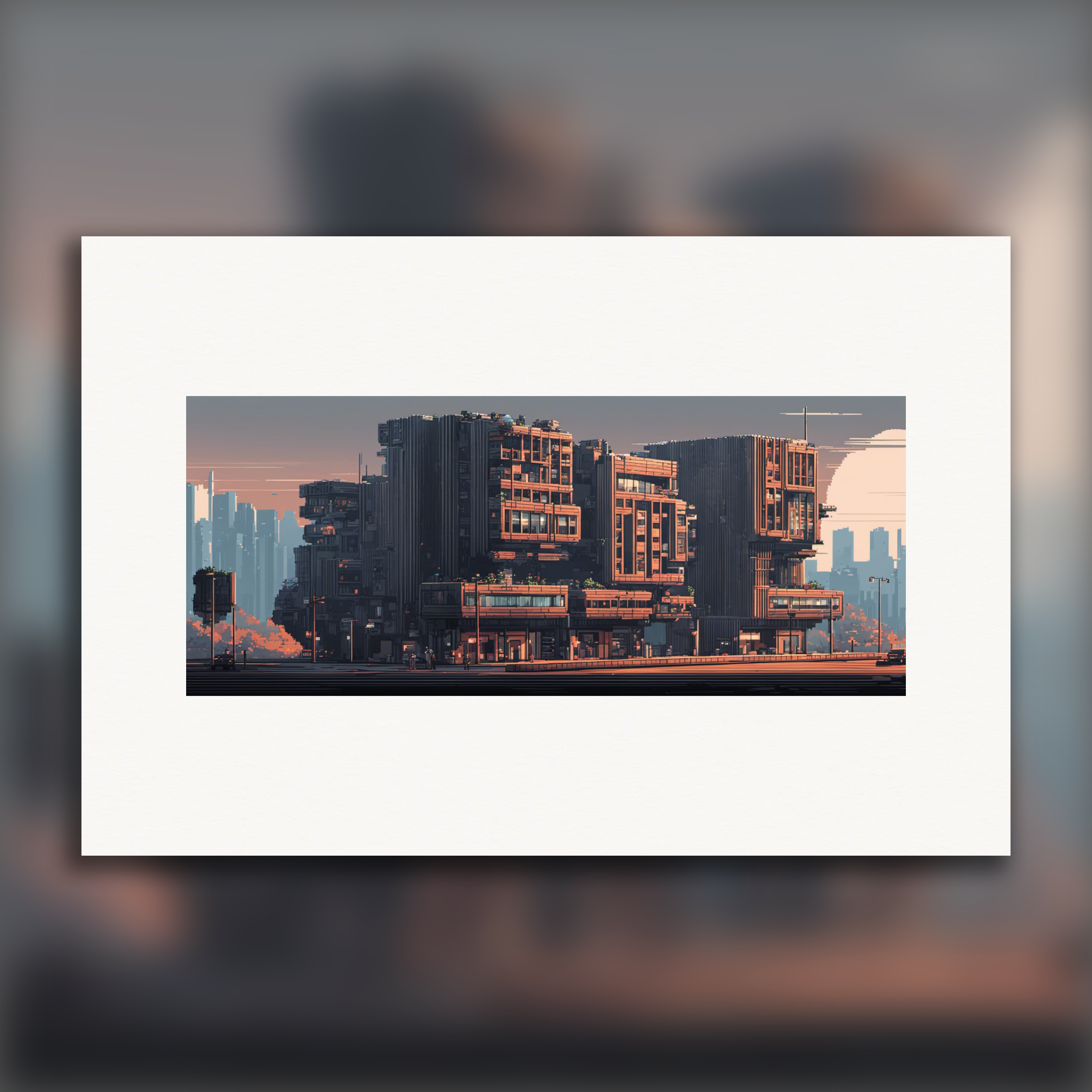 Pixel Art, brutalist architecture - Poster