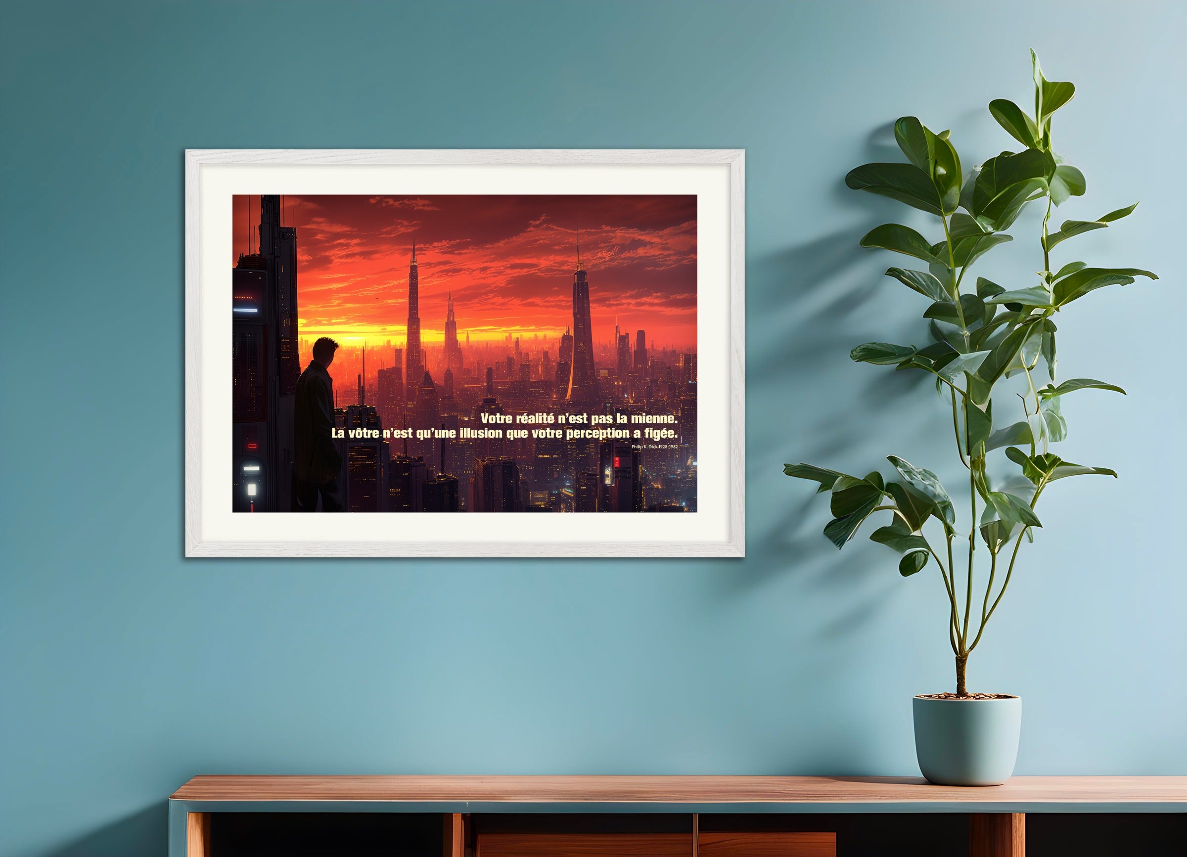 Poster with wood frame: Your reality is not mine, Philip K. Dick