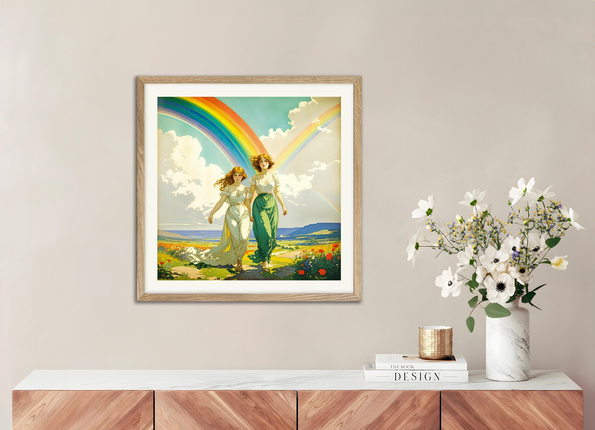 Poster with natural wood frame: Two sisters