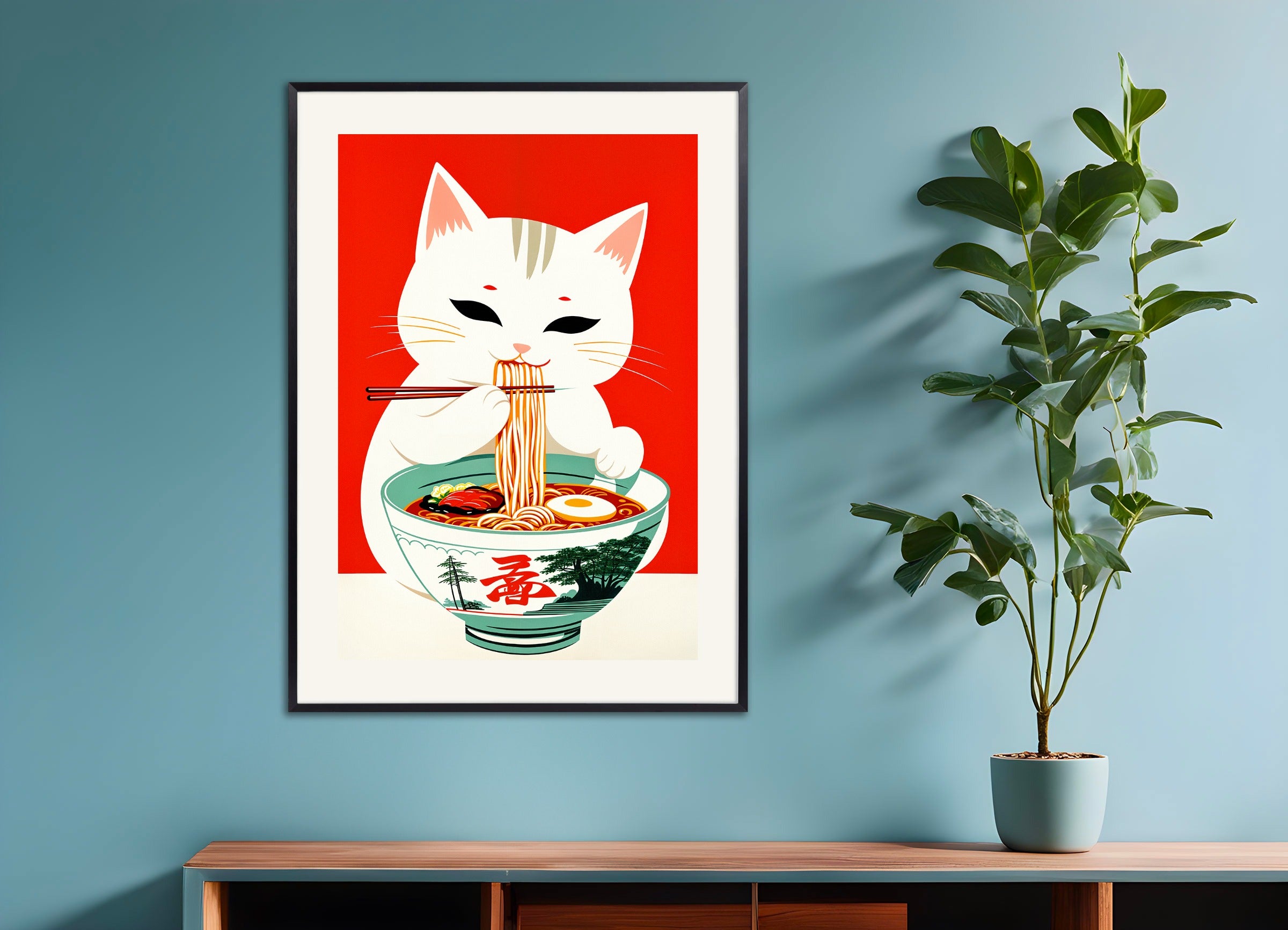 Poster with metal frame: Ramen & Cat, Asian restaurant