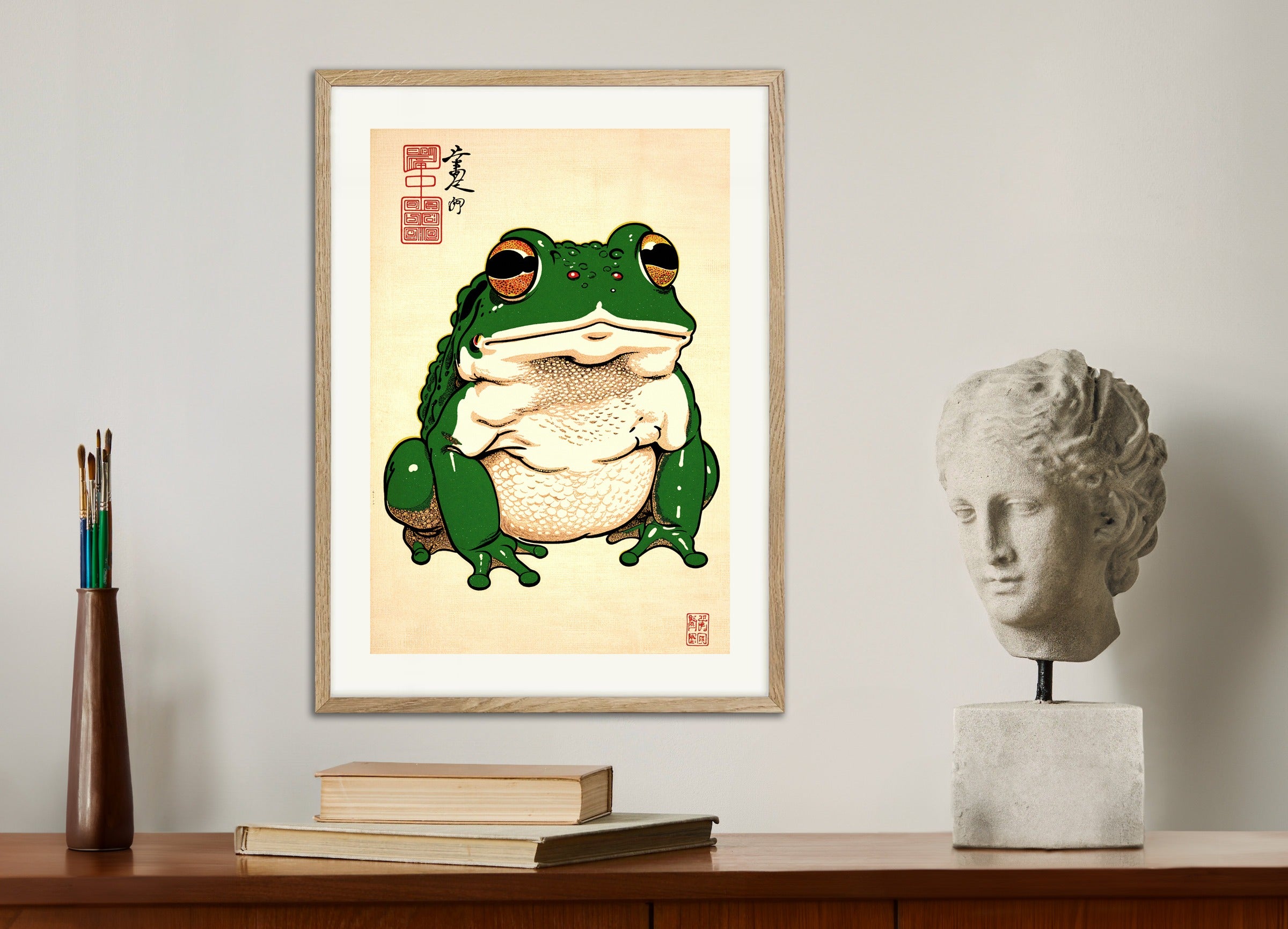 Poster with natural wood frame: Japanese toad 03