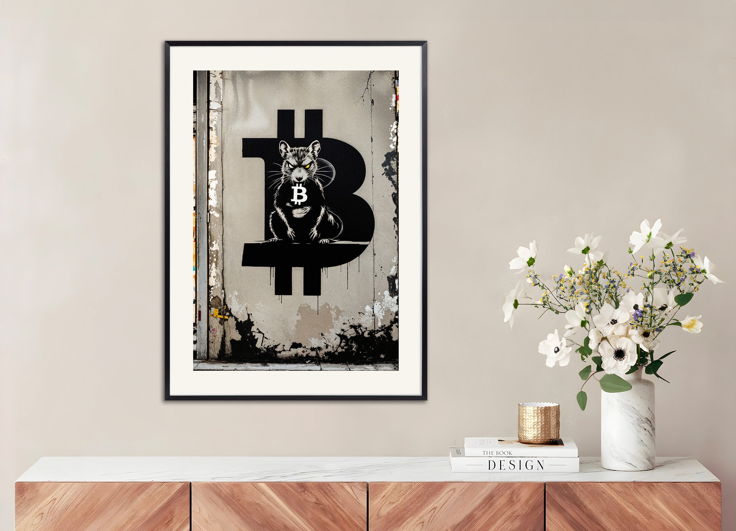 Poster with metal frame: Bitcoin Rat, Street Art