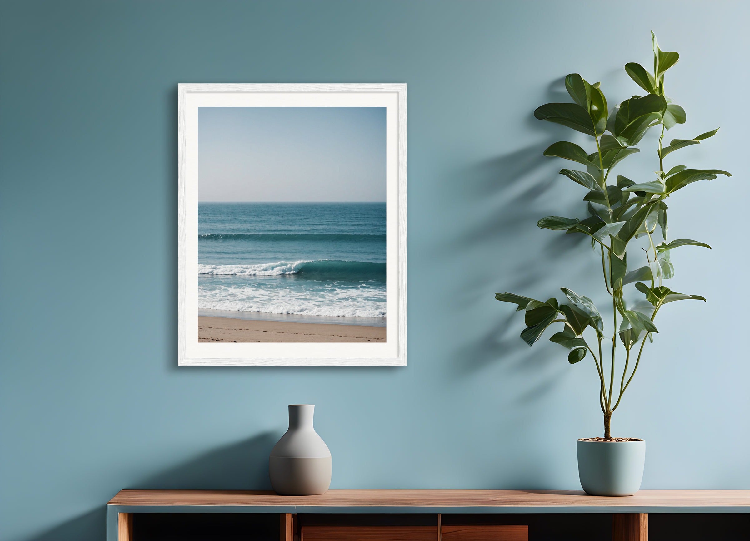 Poster with wood frame: Minimalism art, Ocean