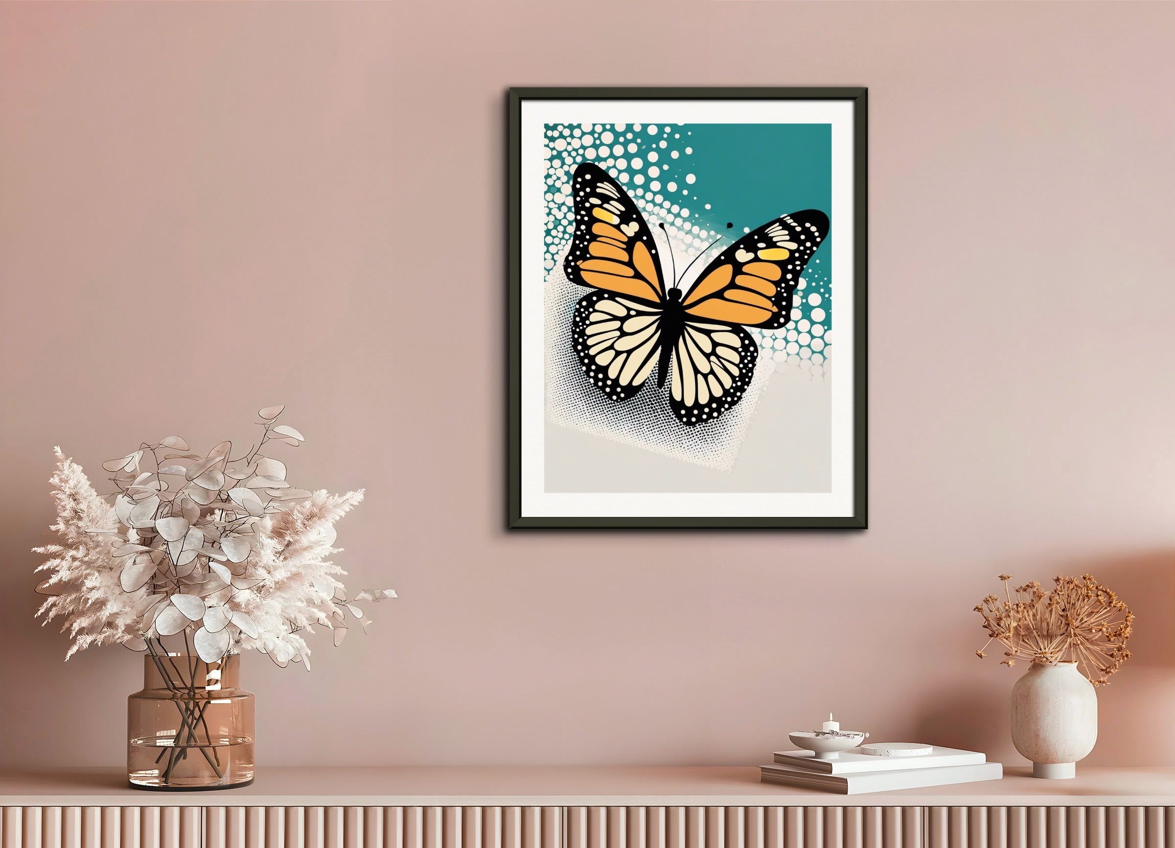 Poster with metal frame: Halftone dot, Butterfly