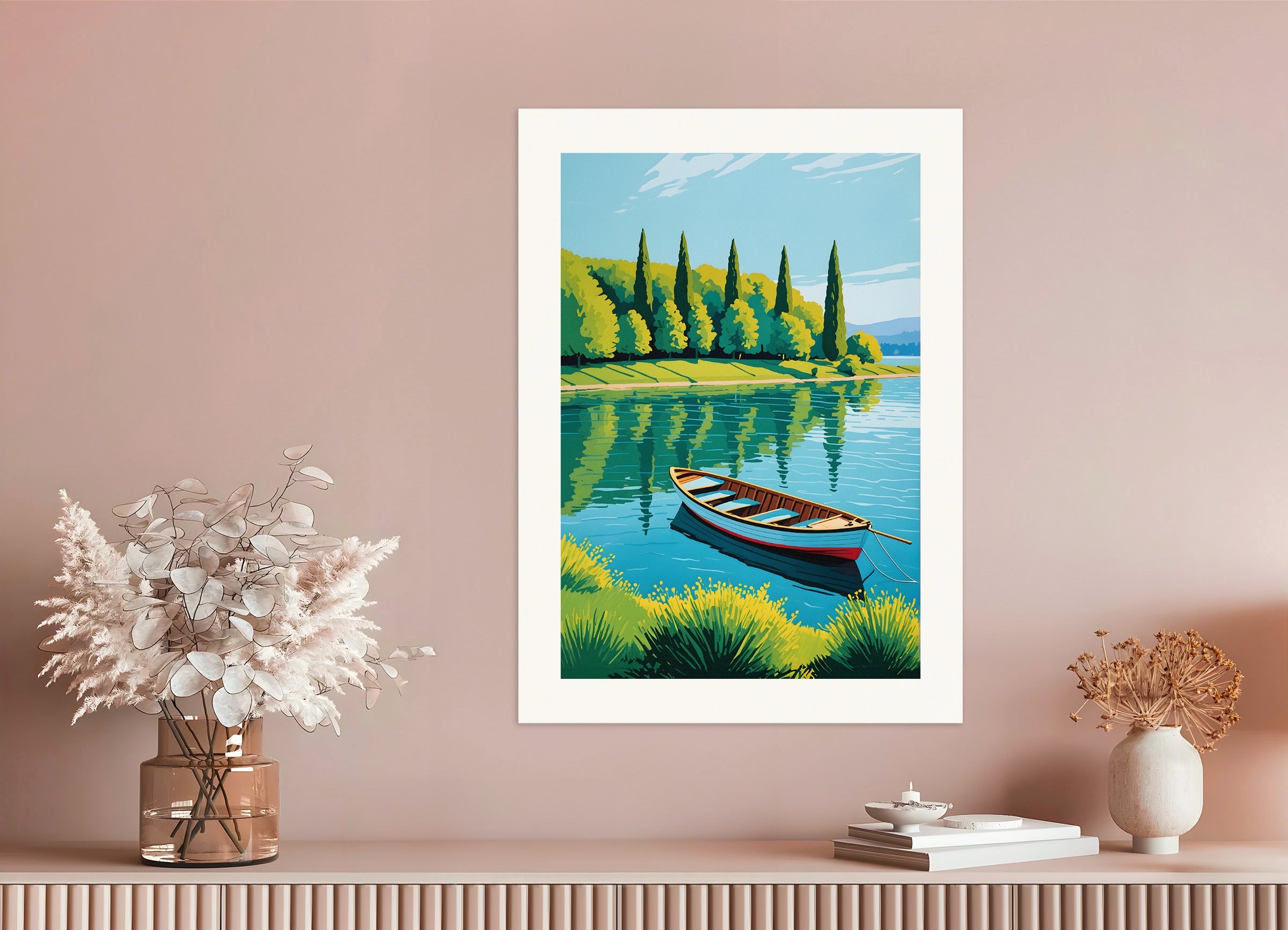 Poster: A boat on a lake, none