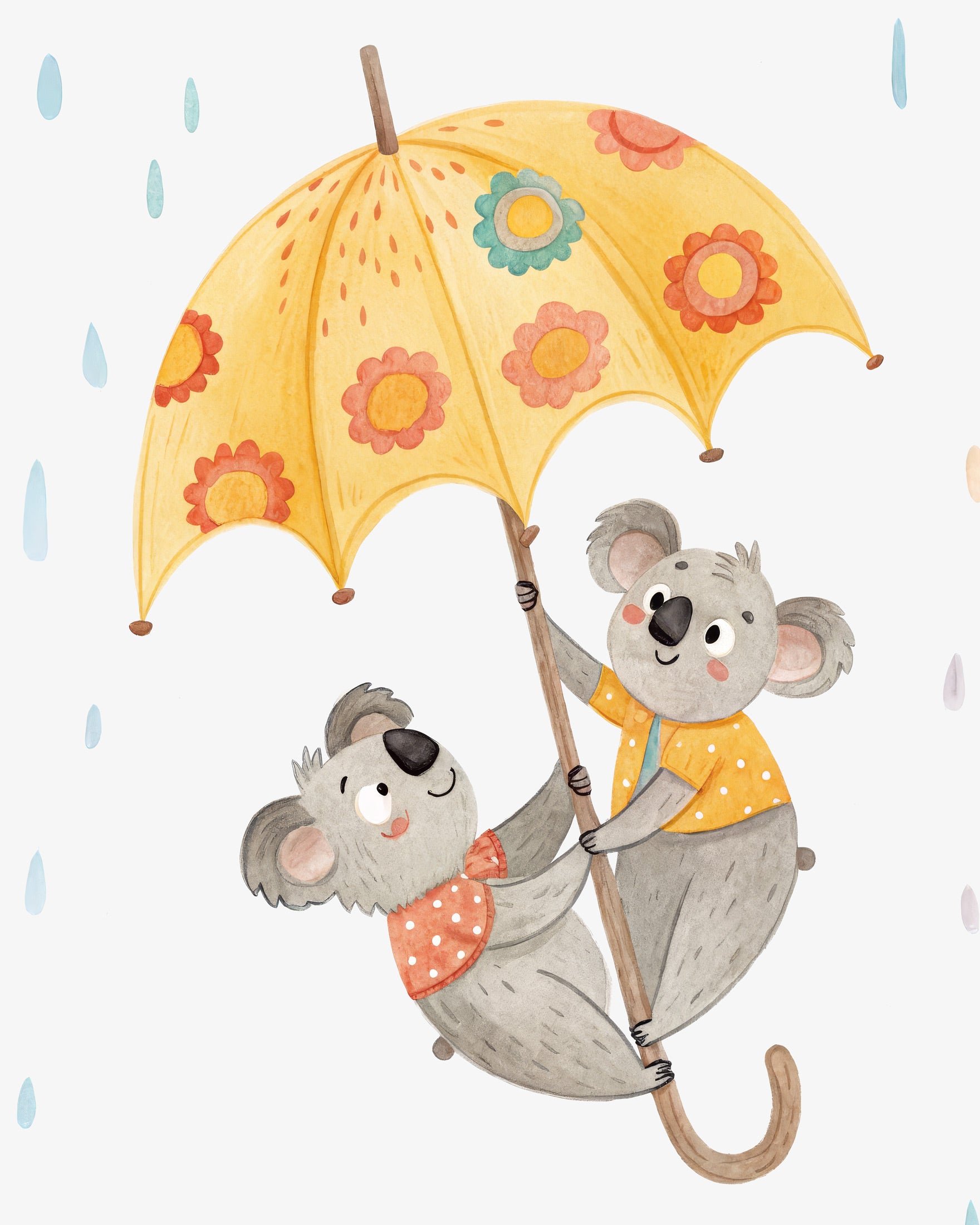 Koalaer med paraply Poster - Barneromsdekorasjon Plakat