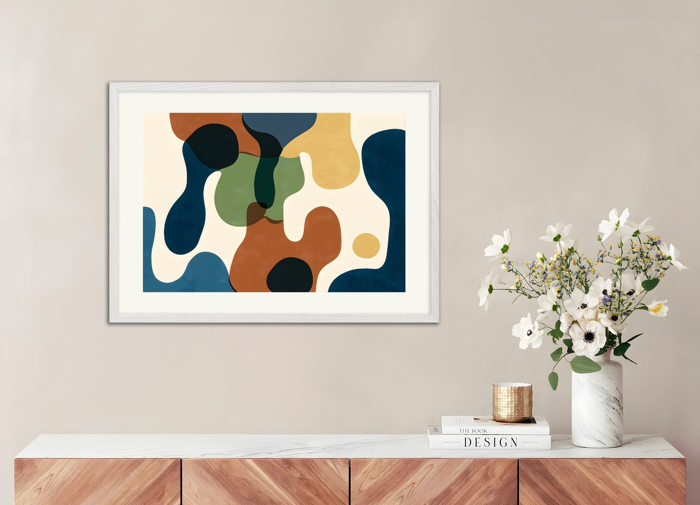 Poster with white wood frame: Abstract shapes