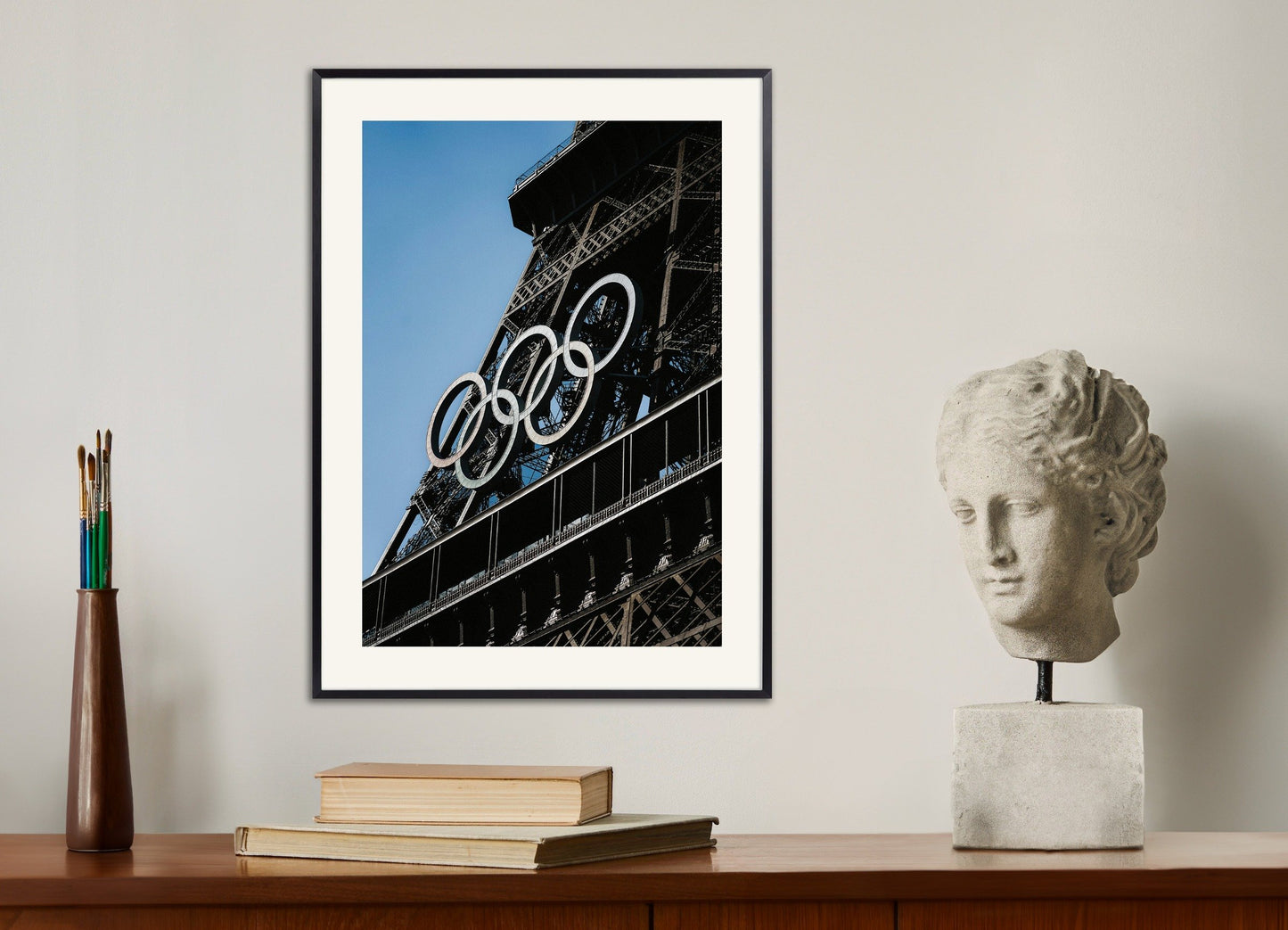 Poster of 2024 Olympics poster, Eiffel Tower, with metal frame