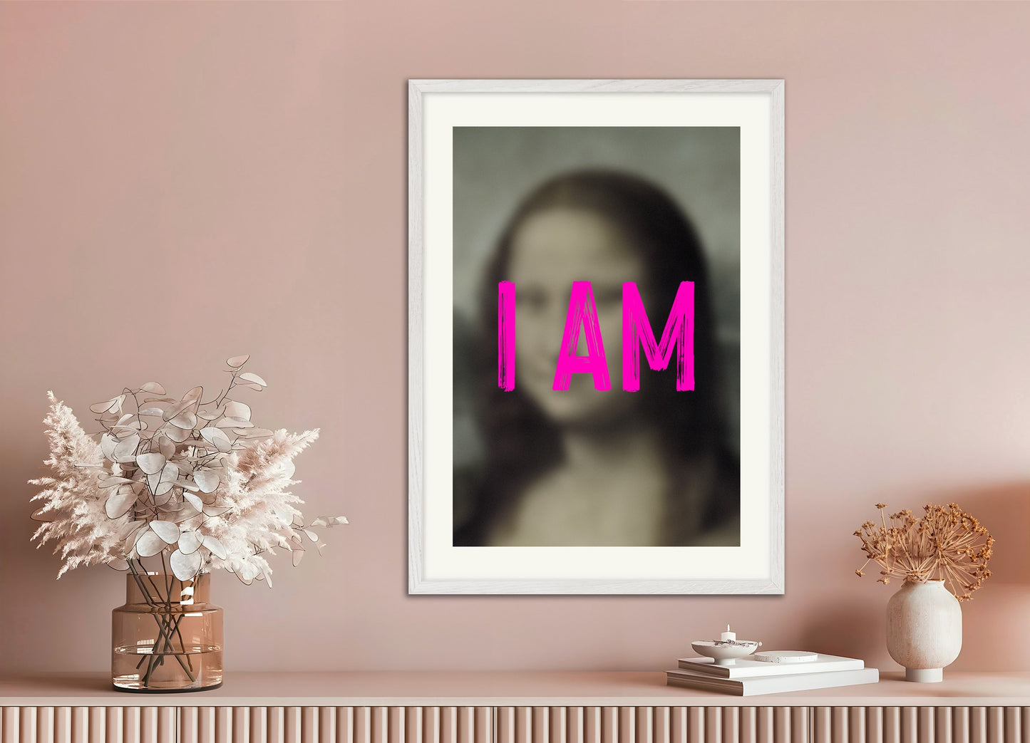 Poster with white wood frame: I am - Mona Lisa