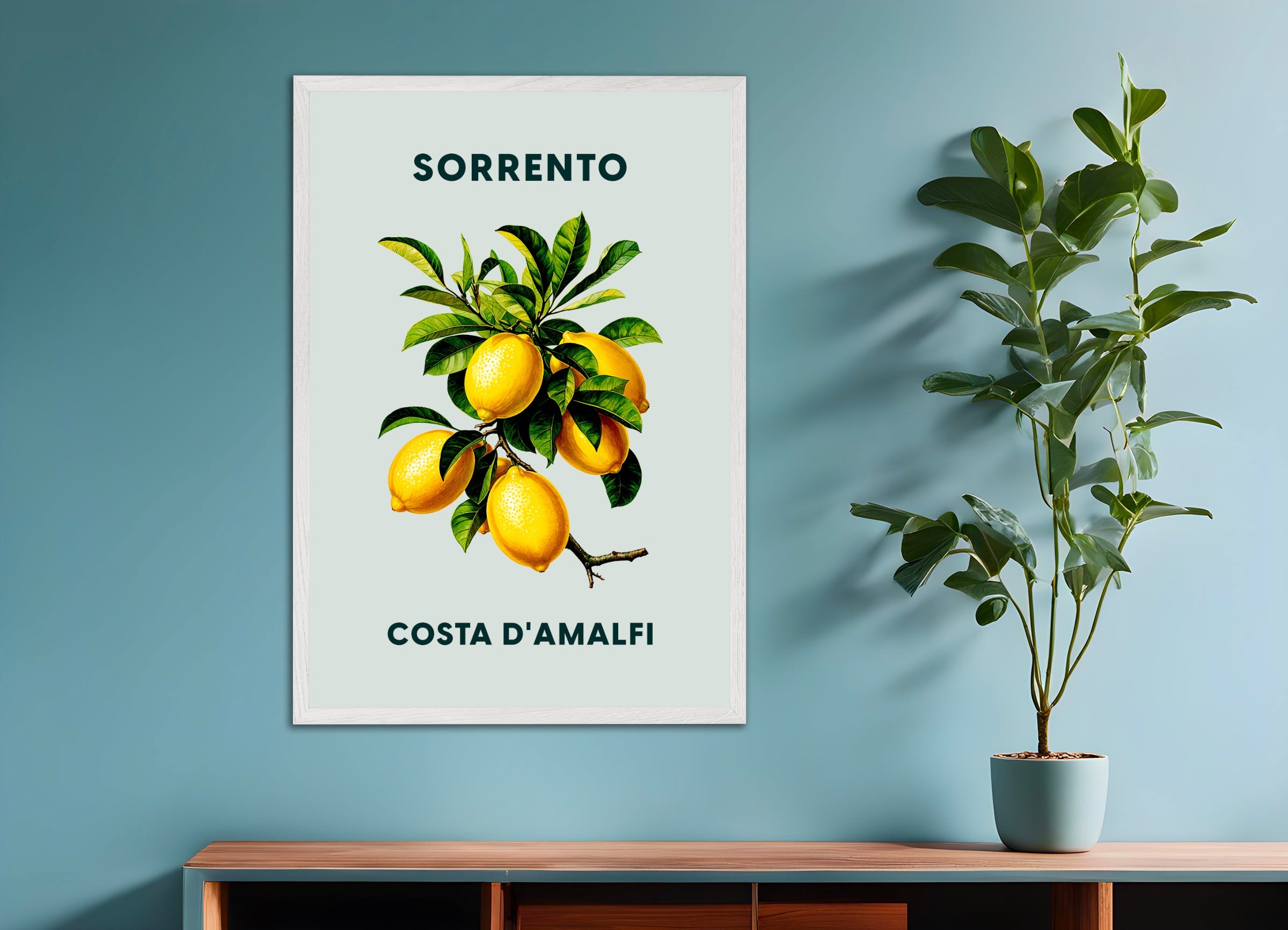 Poster with white wood frame: Lemons of Sorrento - Amalfi Coast 02