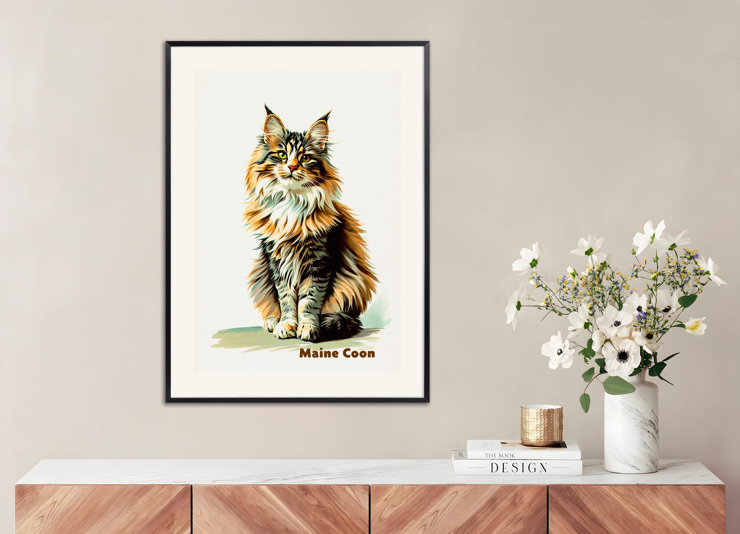 Poster with metal frame: Maine Coon Cat 02 - vintage art