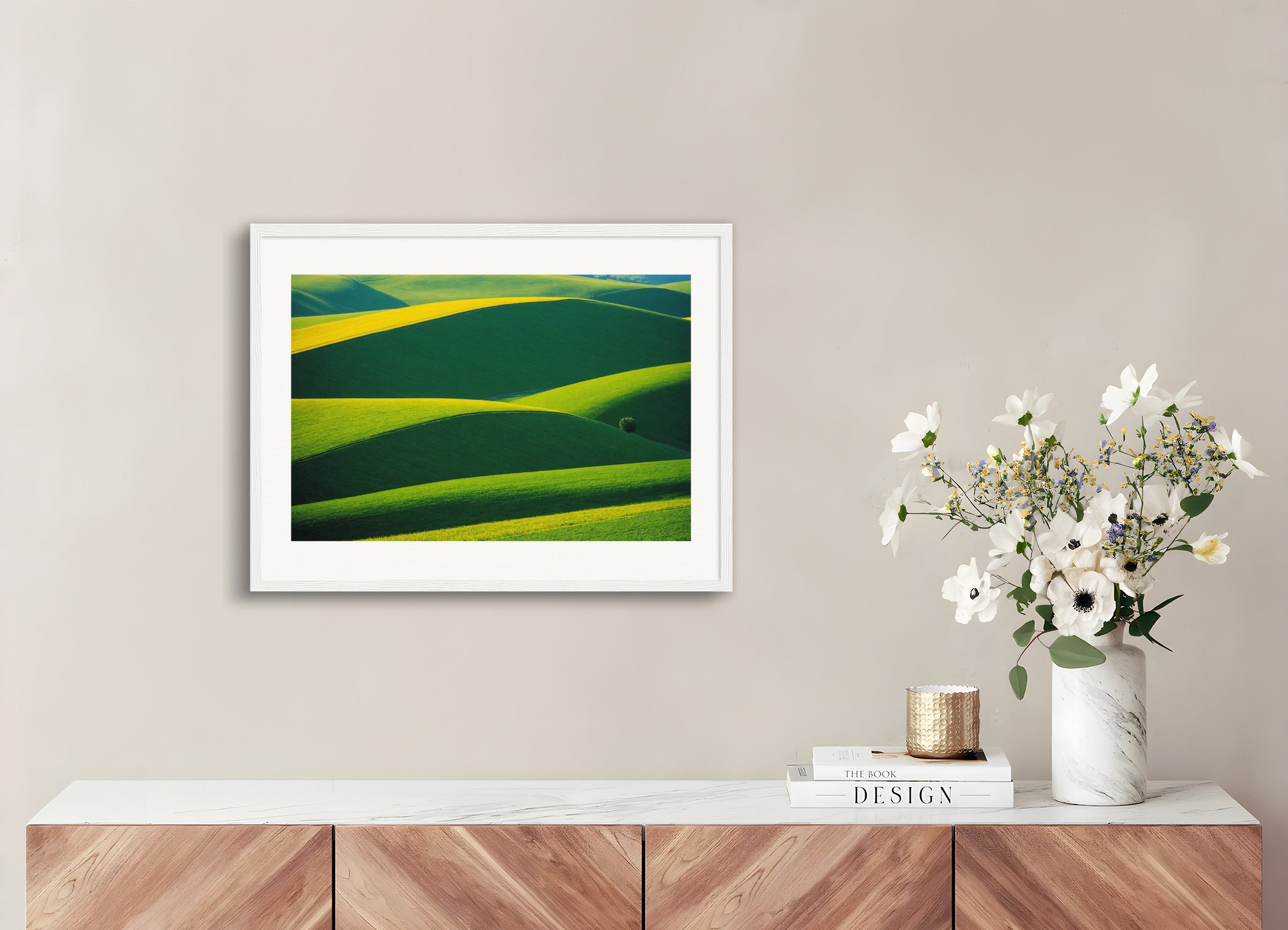 Poster with wood frame: Abstractions, geometric compositions in landscapes, Fields and hills