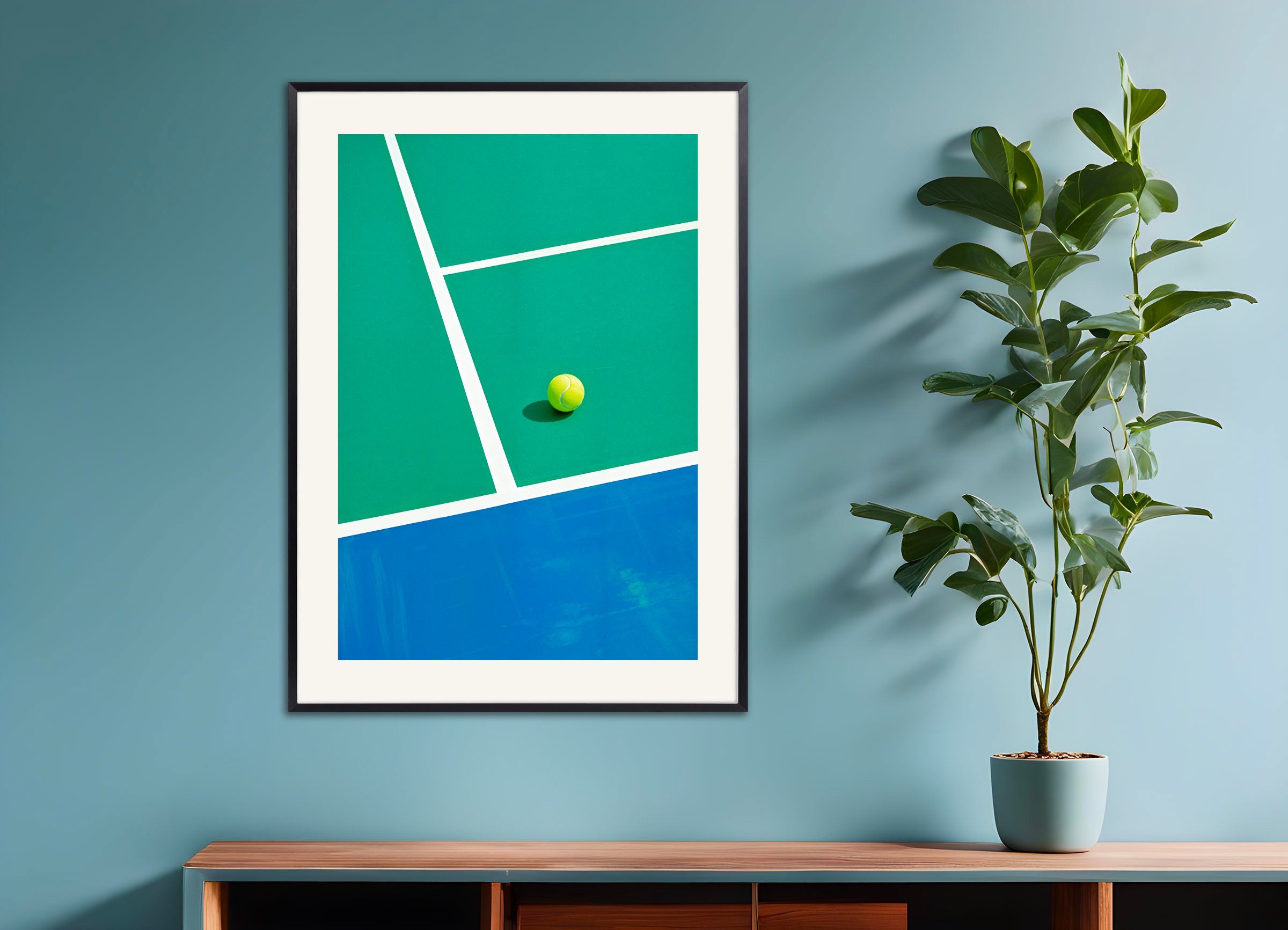 Poster with metal frame: Tennis ball and court