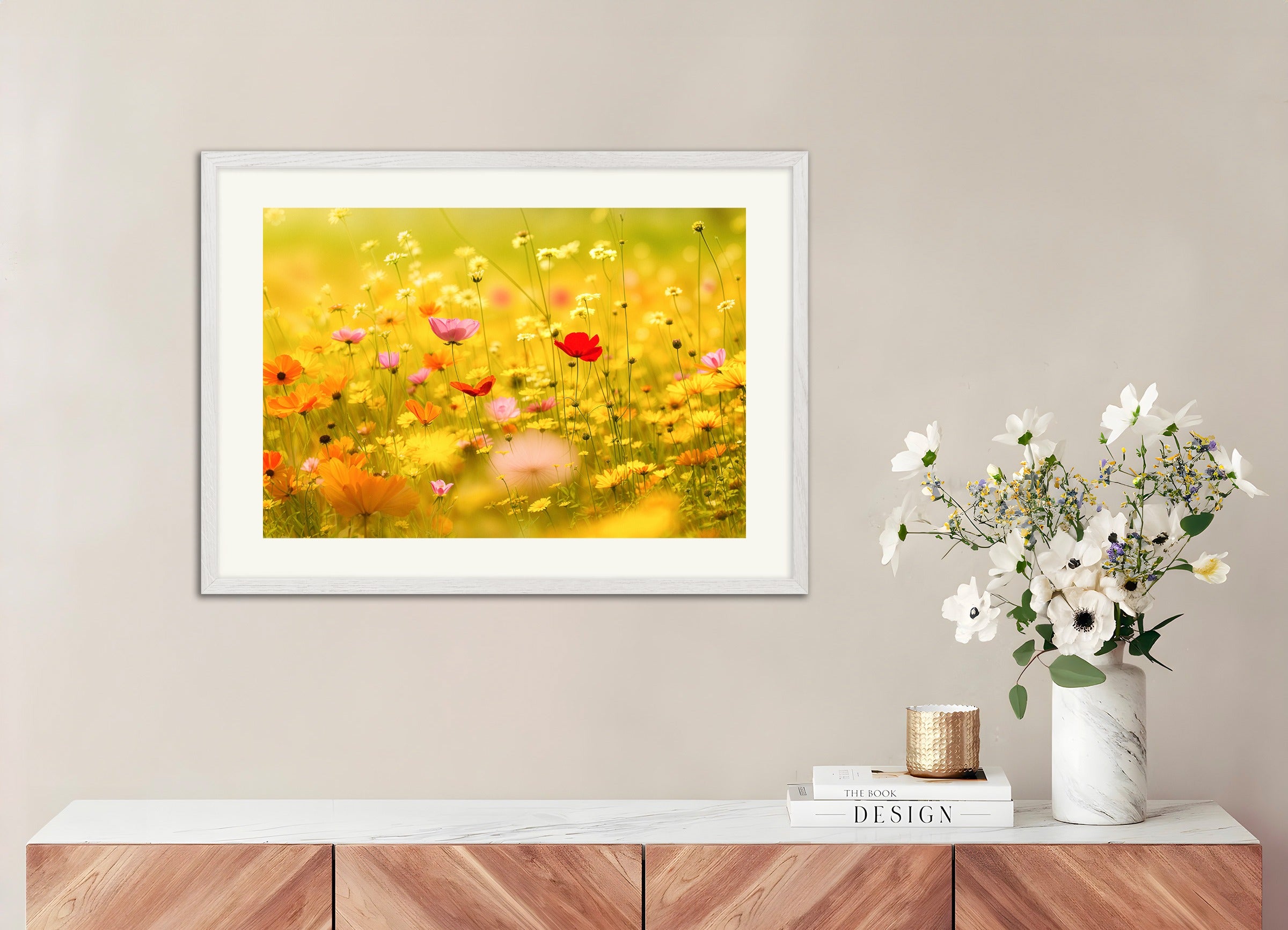 Poster with white wood frame: Summer poster, flowers