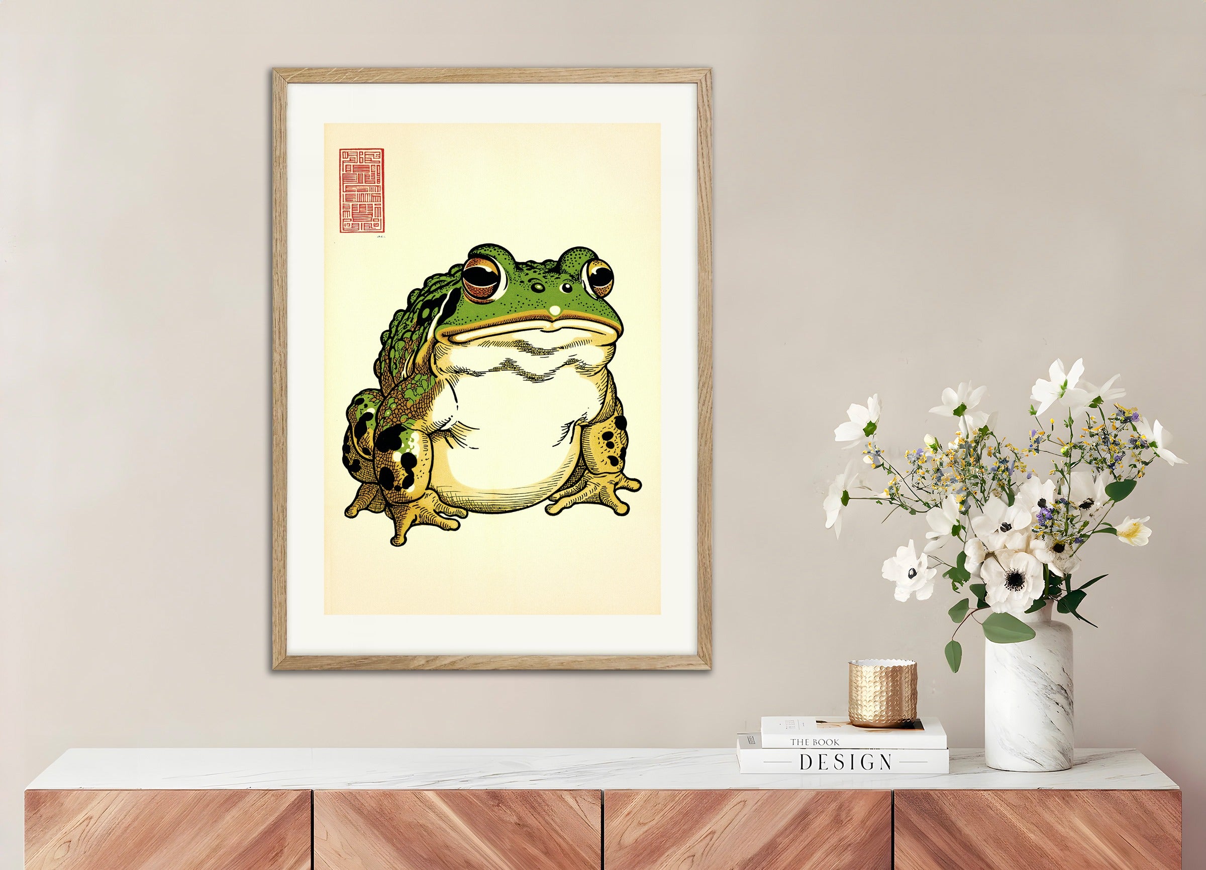 Poster with natural wood frame: Japanese toad 01