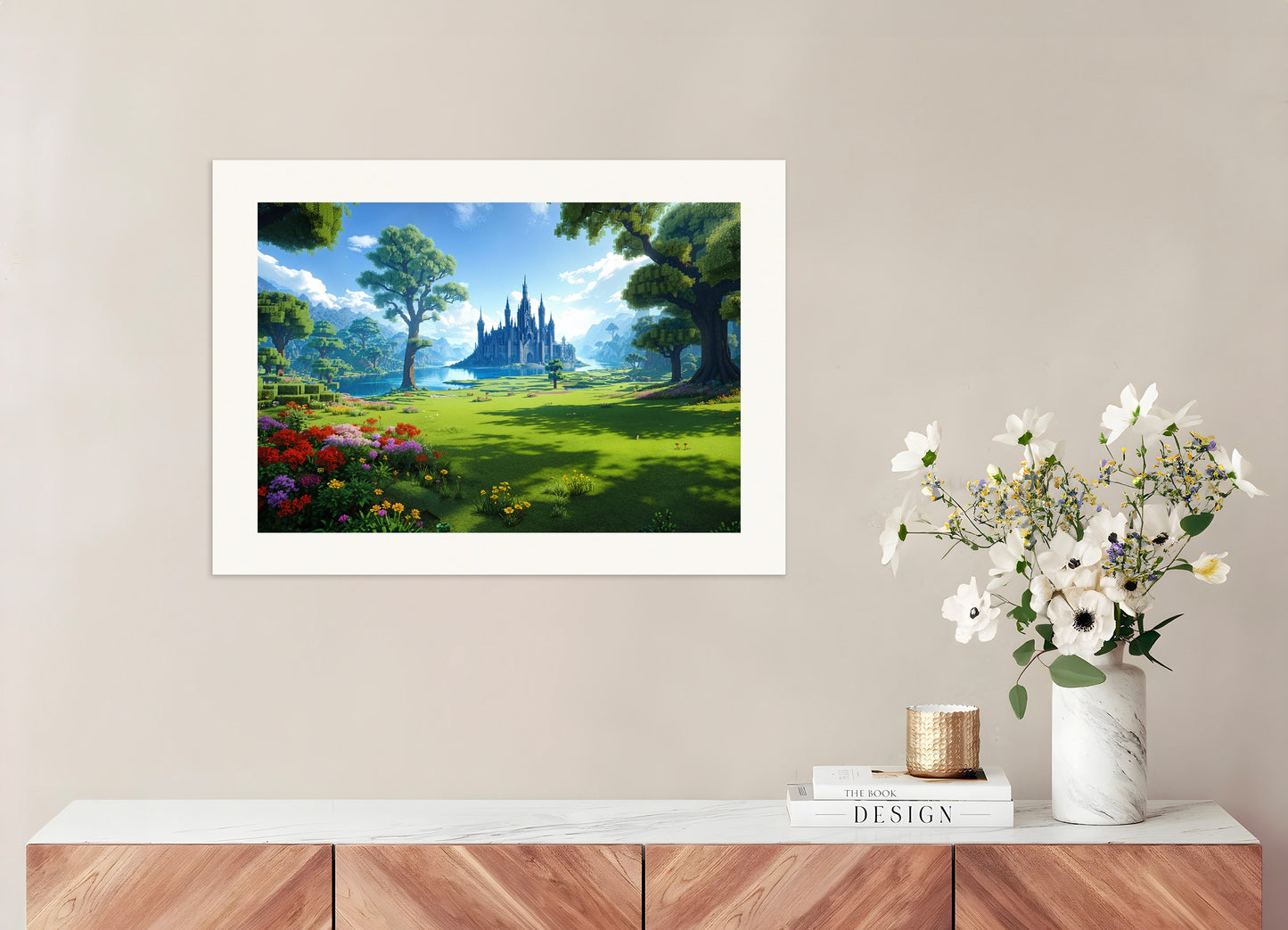 Poster: Minecraft castle, beautiful landscape, none