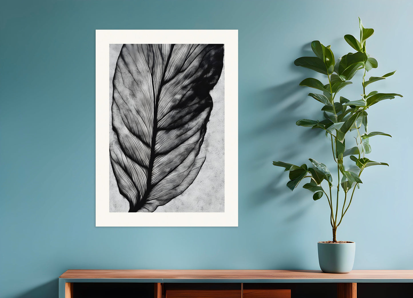 Poster: A leaf in black and white, none