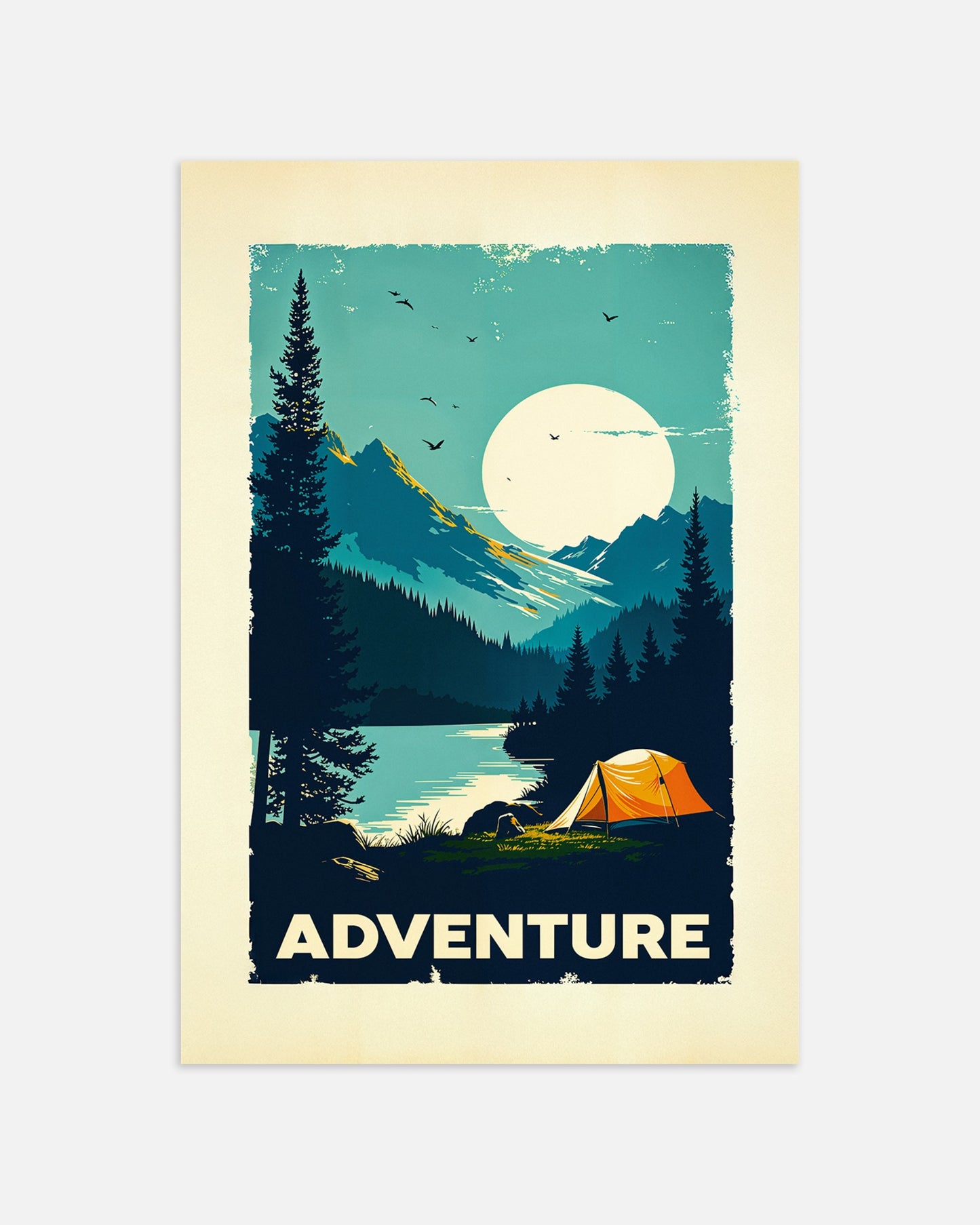 Poster: Vintage style nature poster, camping and adventure, none