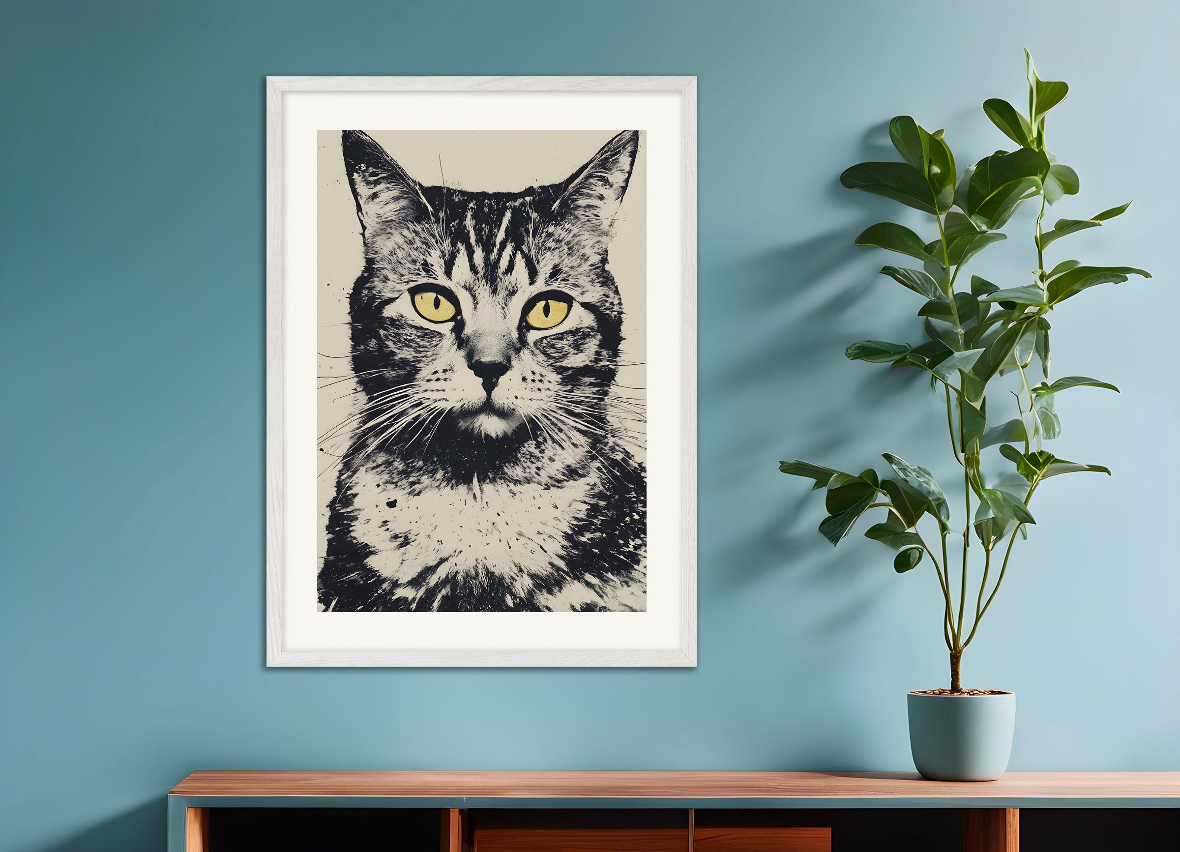 Poster with white wood frame: Cat portrait